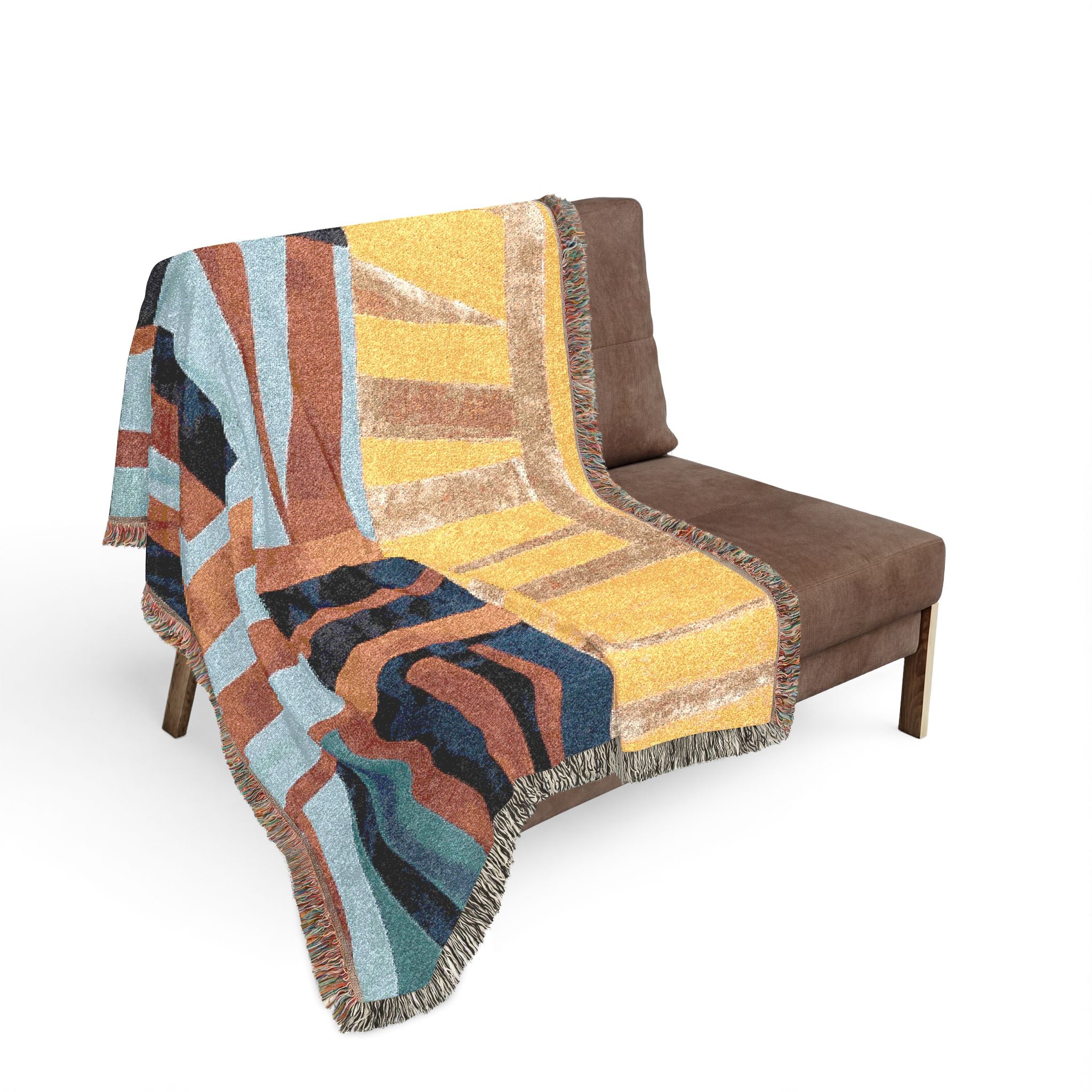"Hannah and Samuel" Yellow, Blue, Orange, Red Orange, Velvet Quilt Block Abstract Geometric Woven Blanket — Modern Patchwork Throw