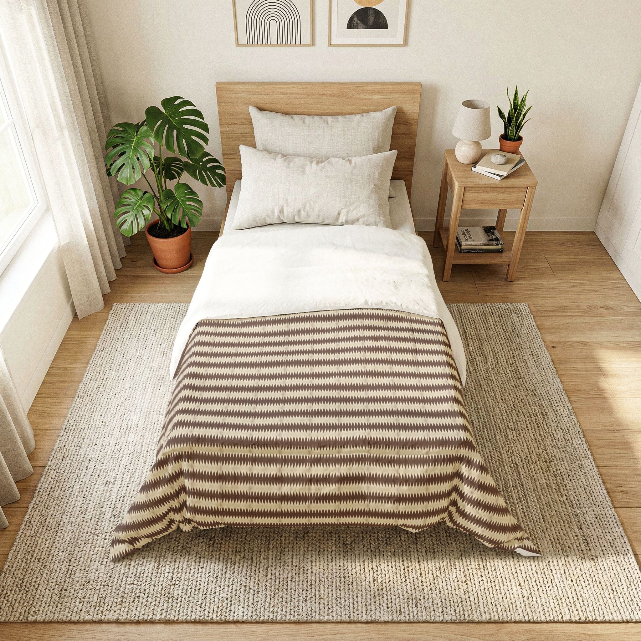 "Mississippi Morning" Striped Cotton Comforter — Neutral Brown Ribbed Bedding