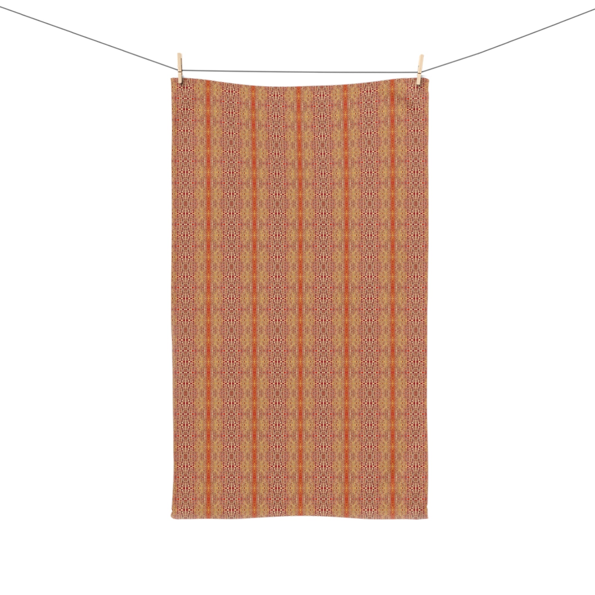"Queen Mother" Hand Towel — Rustic Autumn Stripe Kitchen Towel (Warm Orange, Boho Pattern)