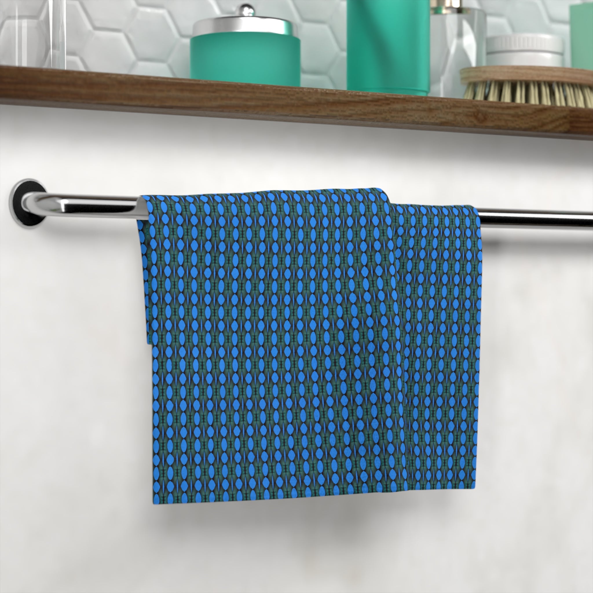 "Where Are Going?" Blue Geometric Face Towel - Microfiber Patterned Washcloth