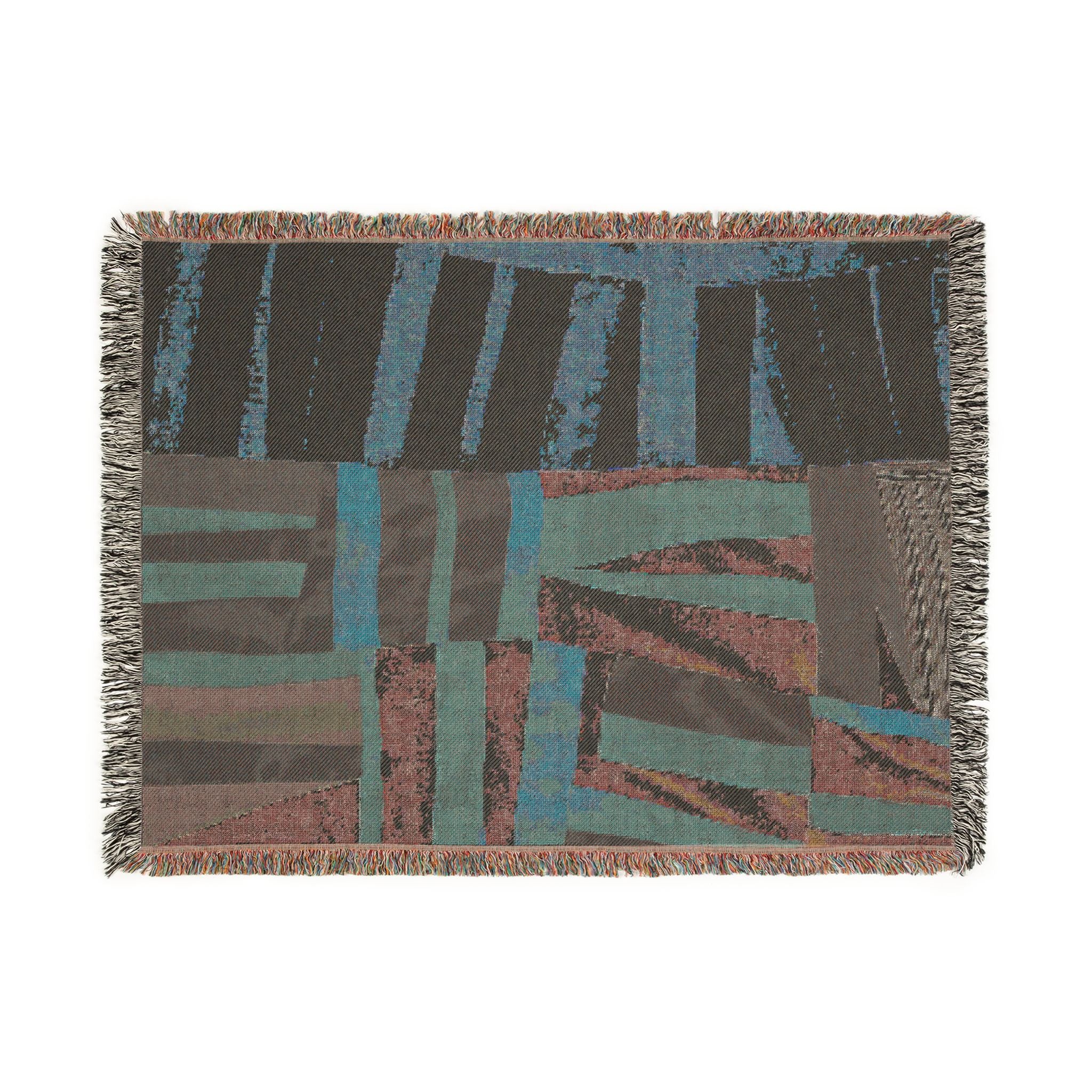 "Hannah and Samuel" Yellow, Blue, Orange, Red Orange, Velvet Quilt Block Abstract Geometric Woven Blanket — Modern Patchwork Throw