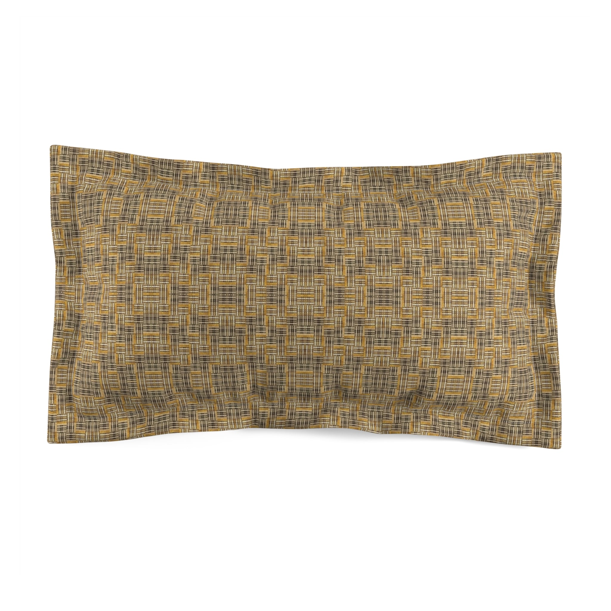 "All Things Fall Apart" Bronze and Gold Woven Texture Microfiber Pillow Sham — Rustic Gold Plaid Decorative Pillowcase