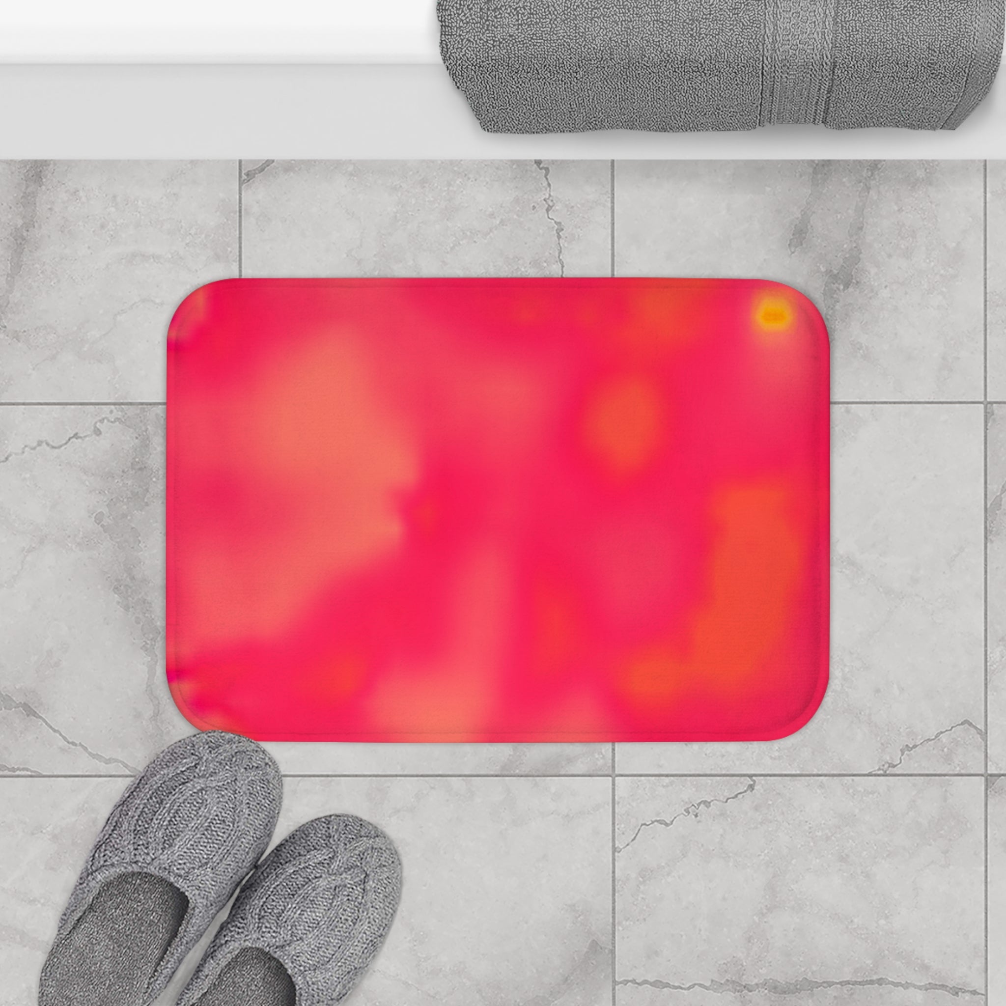 "The Skies Will Break For You, My Friend" Vibrant Coral Watercolor Bath Mat – Soft Absorbent Non-Slip Bathroom Rug