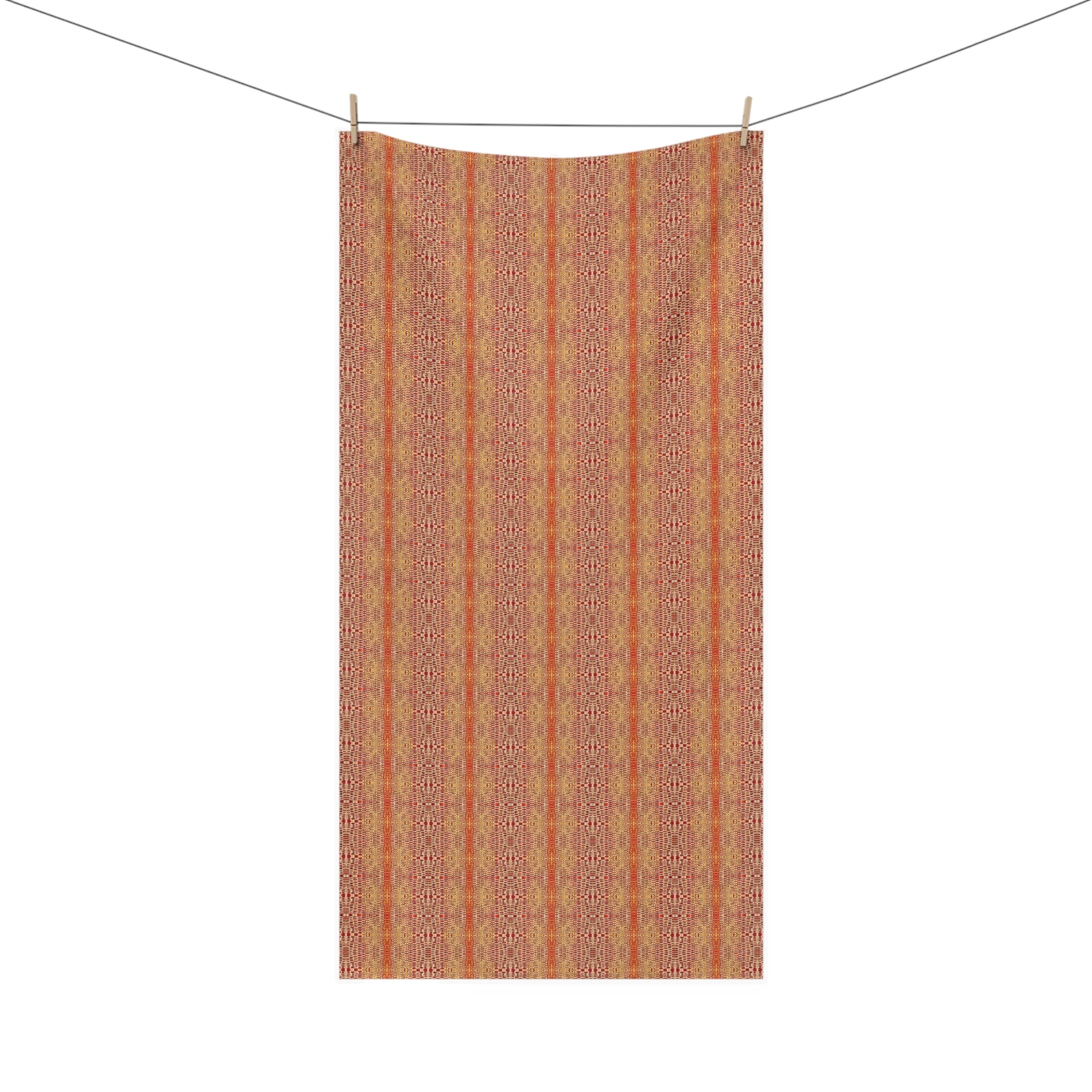 "Queen Mother" Boho Stripe Cotton Beach Towel — Warm Rust & Gold Pattern
