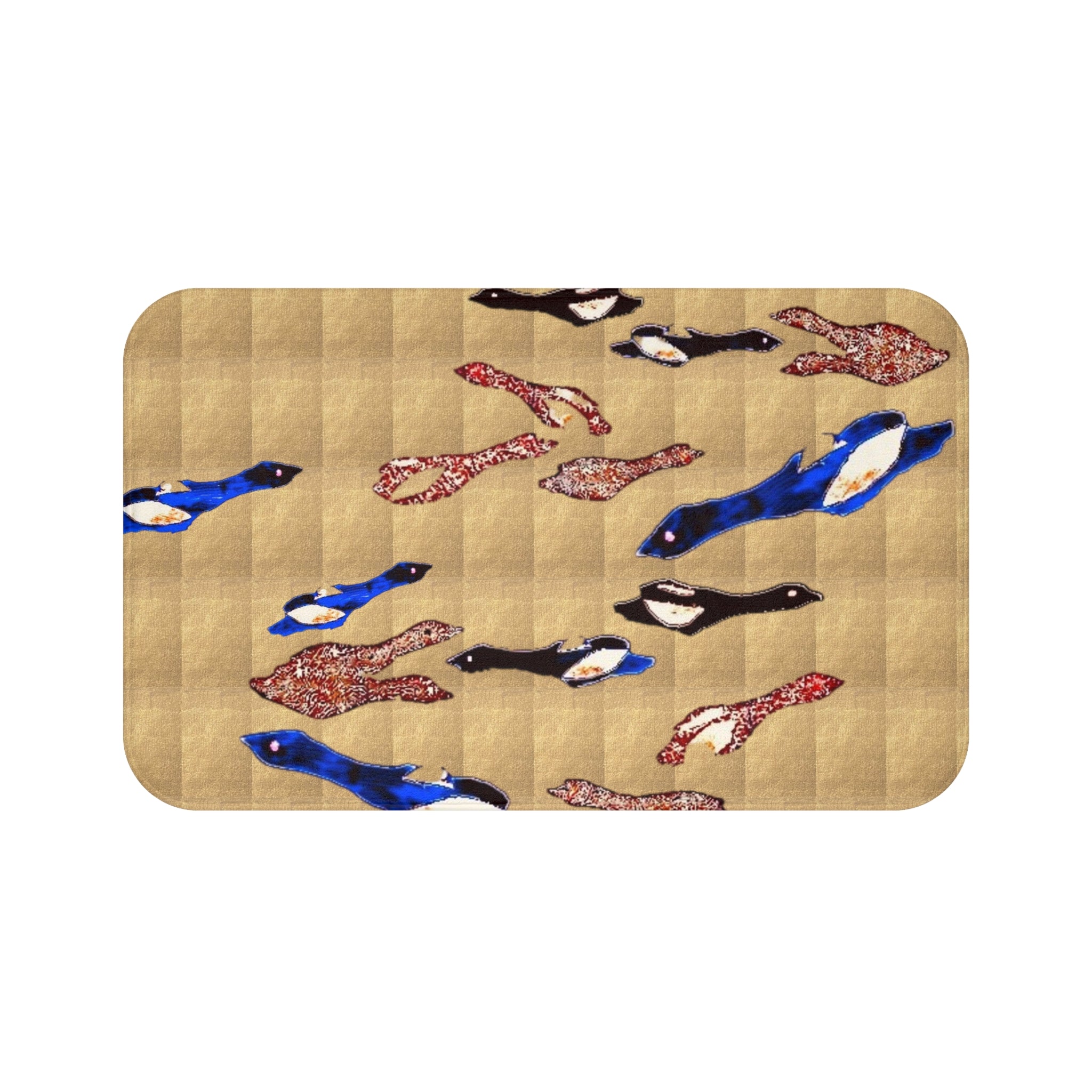 "Fly Me to the Moon" Gold Sky Blue Flock Bath Mat — Playful Coastal Bathroom Accent