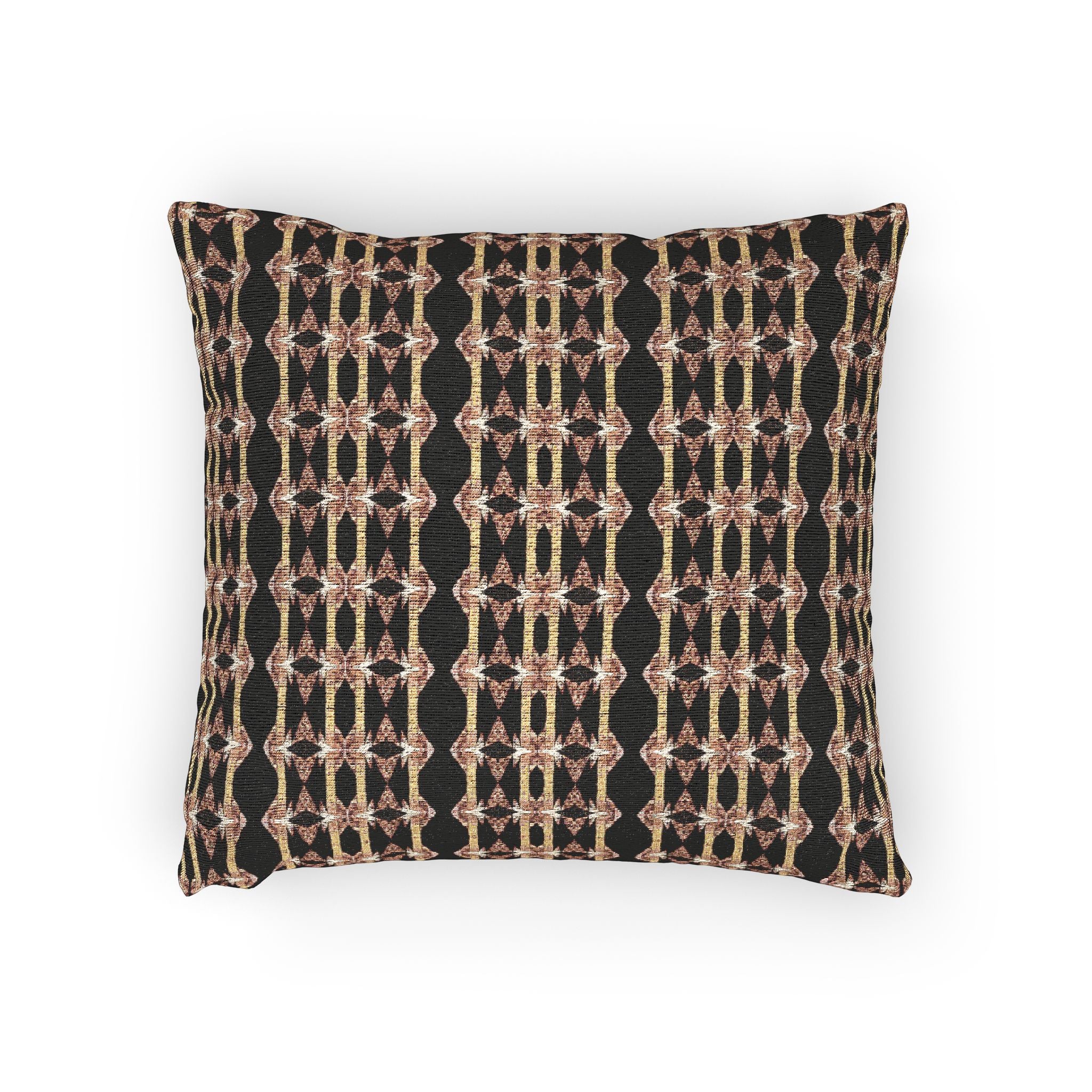 "Native America Now" Woven Pillow — Black & Gold Geometric Throw Pillow (Textured Plaid Accent Cushion)