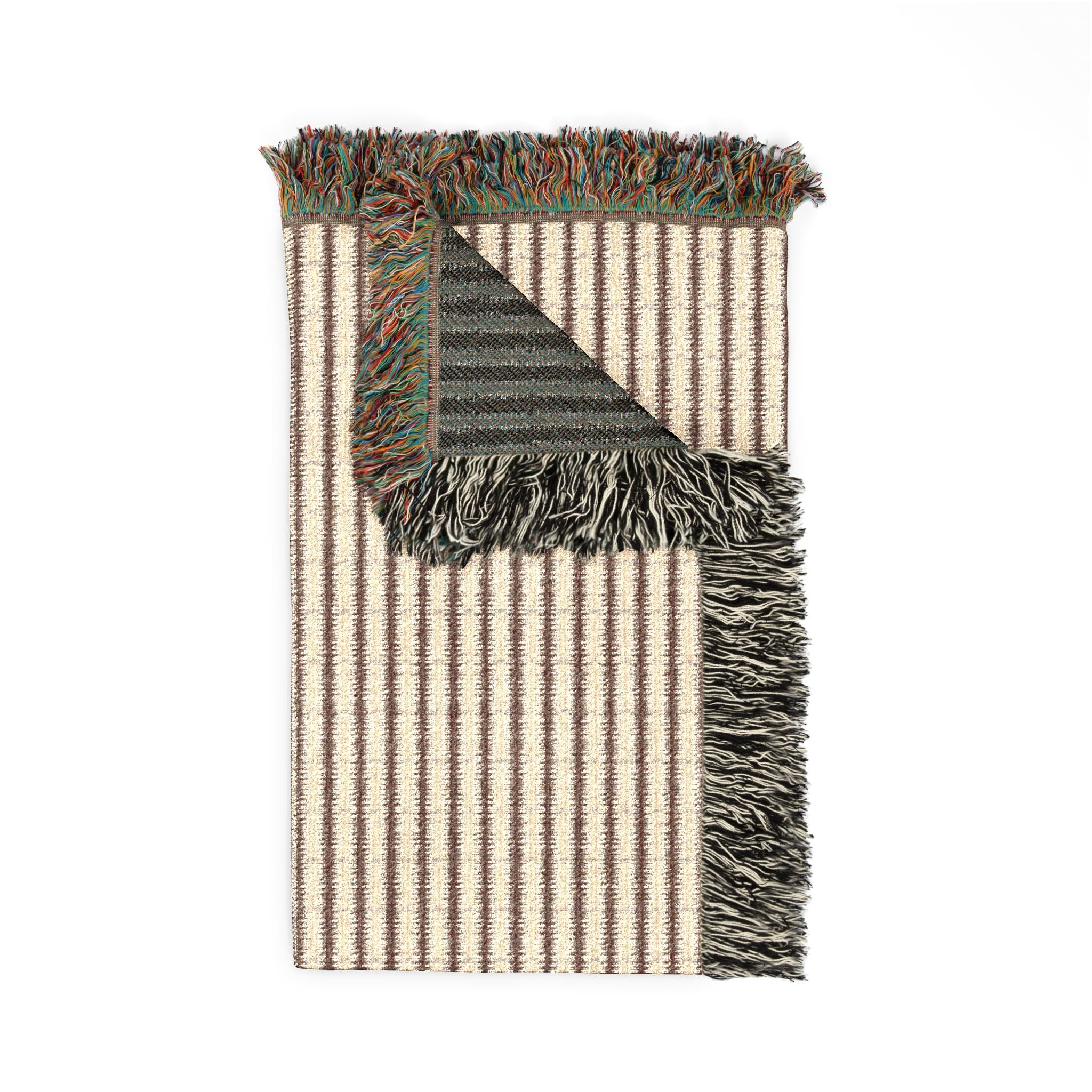 "Mississippi Morning" Brown and Beige Striped Textile Woven Blanket — Cozy Neutral Throw with Fringe (Indoor/Outdoor)