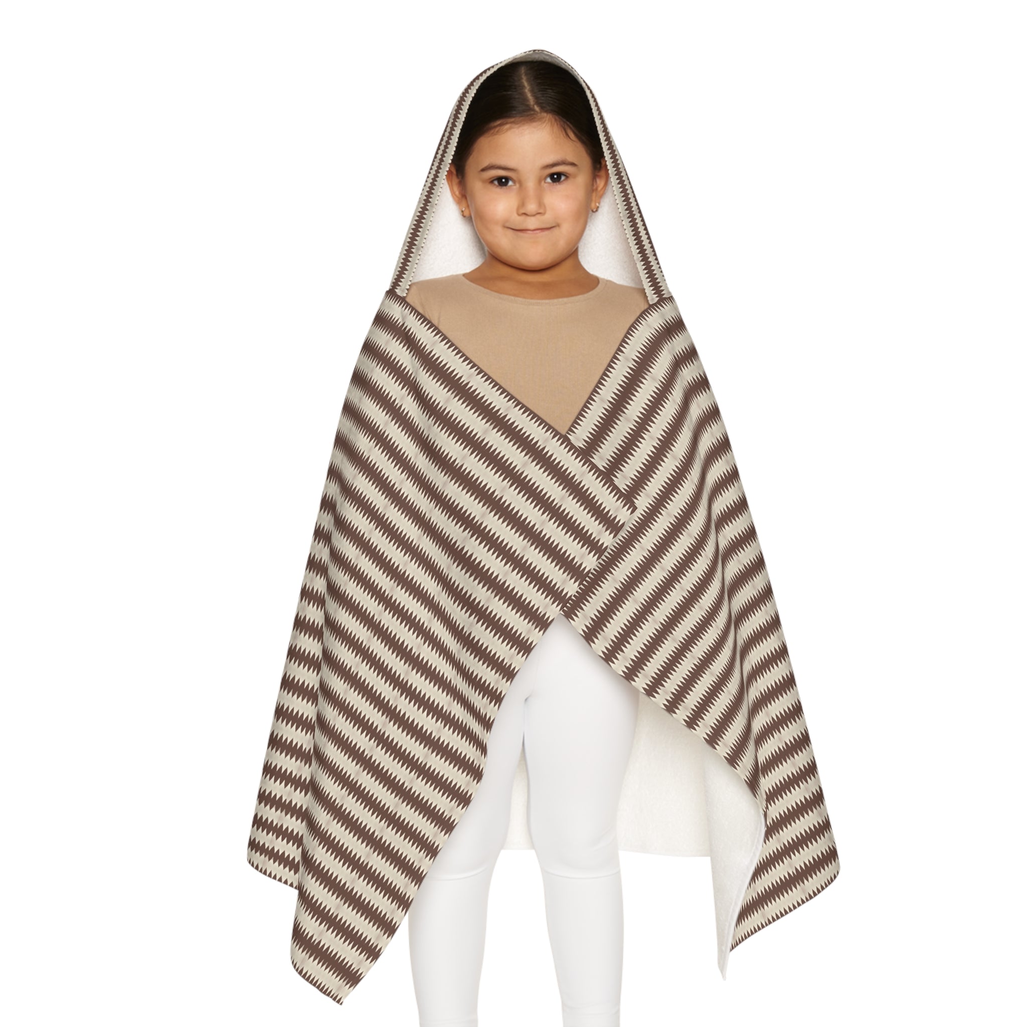 "Mississippi Morning" Striped Youth Hooded Towel — Cozy Brown & White Beach/Pool Poncho for Kids
