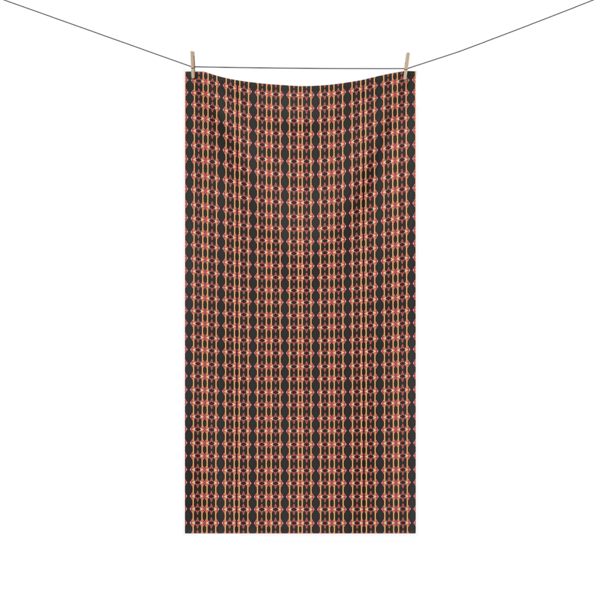 "Native America Now" Mink-Cotton Towel — Warm Geometric Stripe Beach & Bath Towel