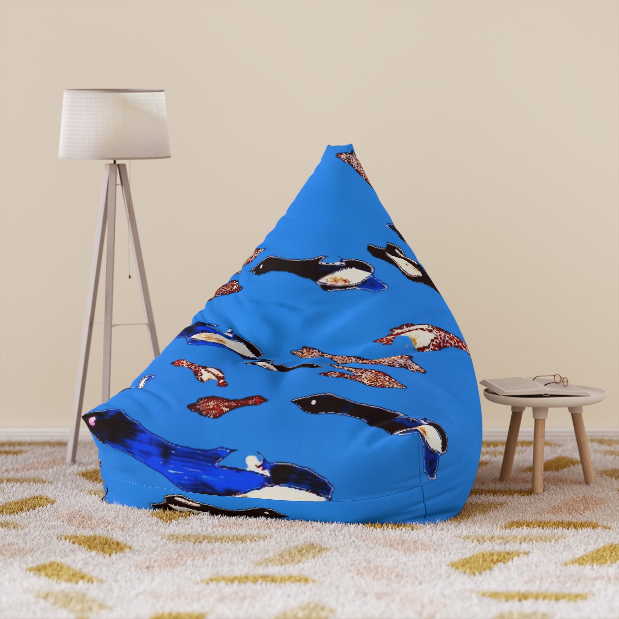 "Fly Me to the Moon" Bean Bag Cover — Blue Pattern Slipcover for Kids Room & Nursery