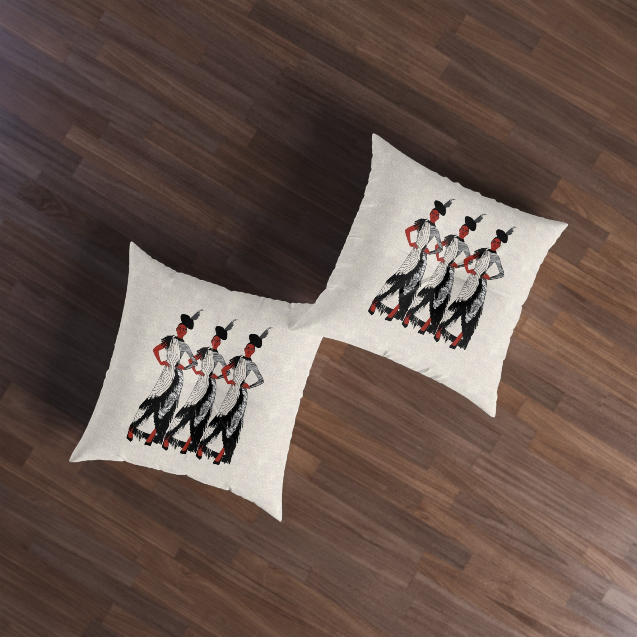 "Fierce Honey" Black Art Deco Vintage Flapper Trio Tufted Floor Pillow