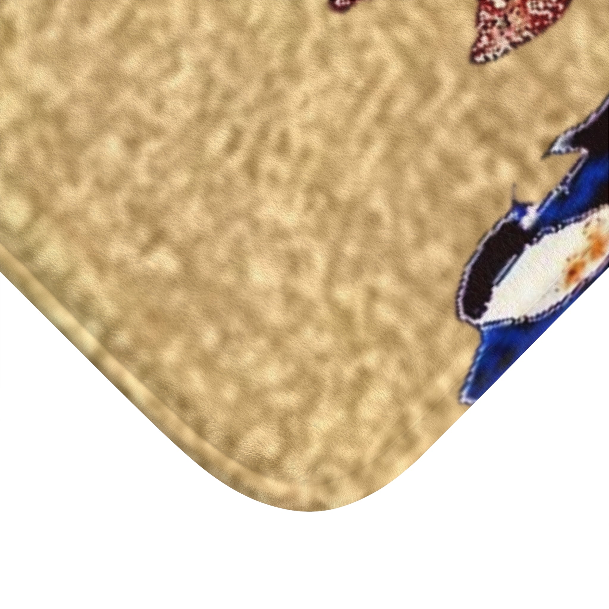 "Fly Me to the Moon" Gold Sky Blue Flock Bath Mat — Playful Coastal Bathroom Accent