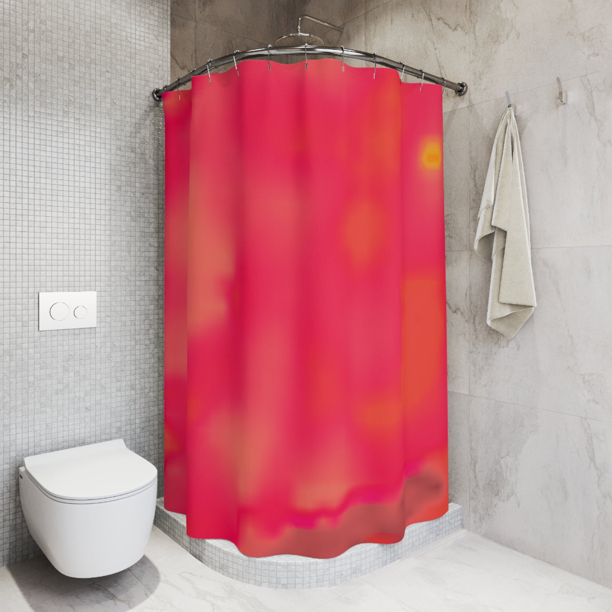 "The Skies Will Break For You, My Friend" Red Coral Gradient Shower Curtain — Abstract Warm Tones Bathroom Décor