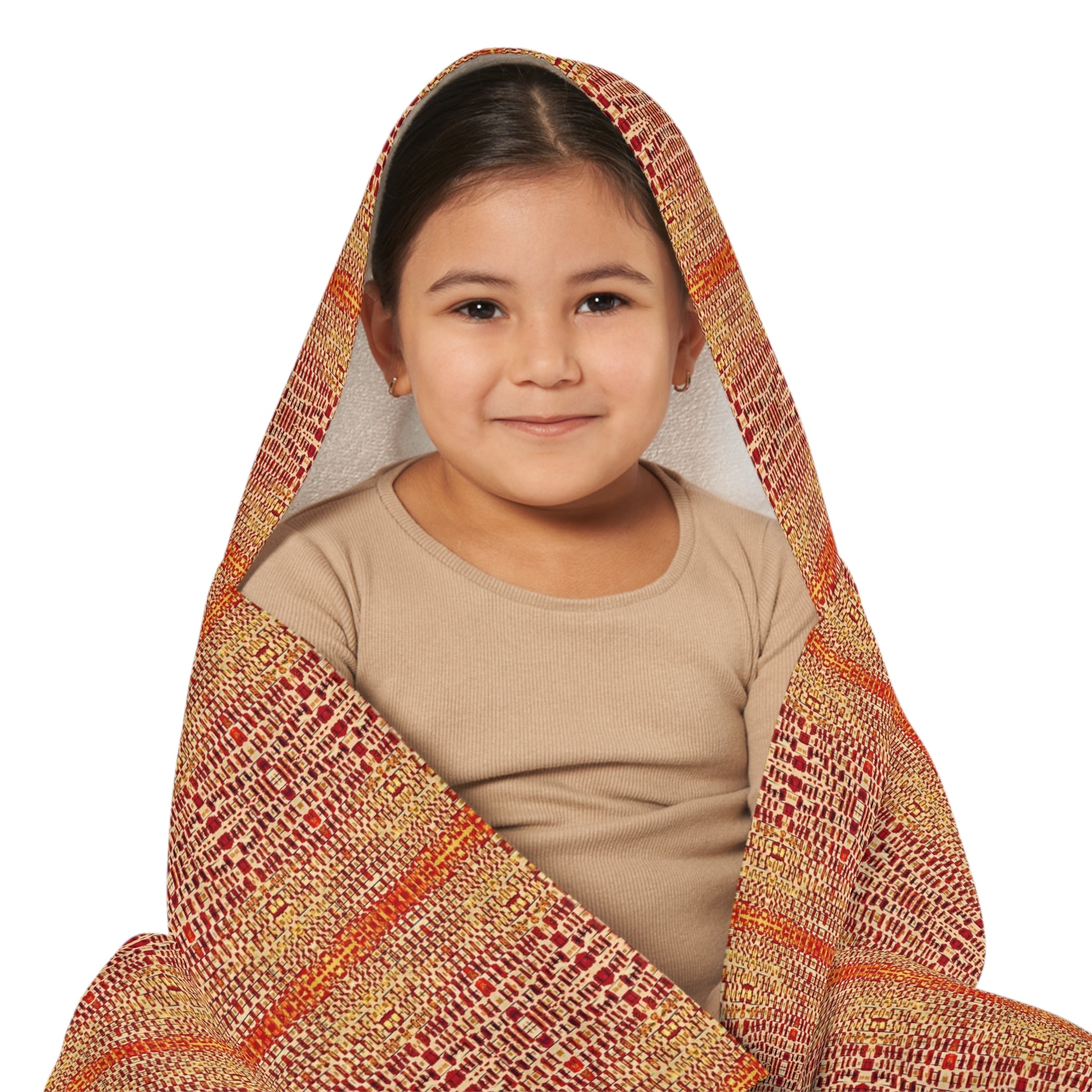 "Queen Mother" Youth Hooded Towel — Boho Orange Aztec Stripe Kids Beach & Bath Wrap