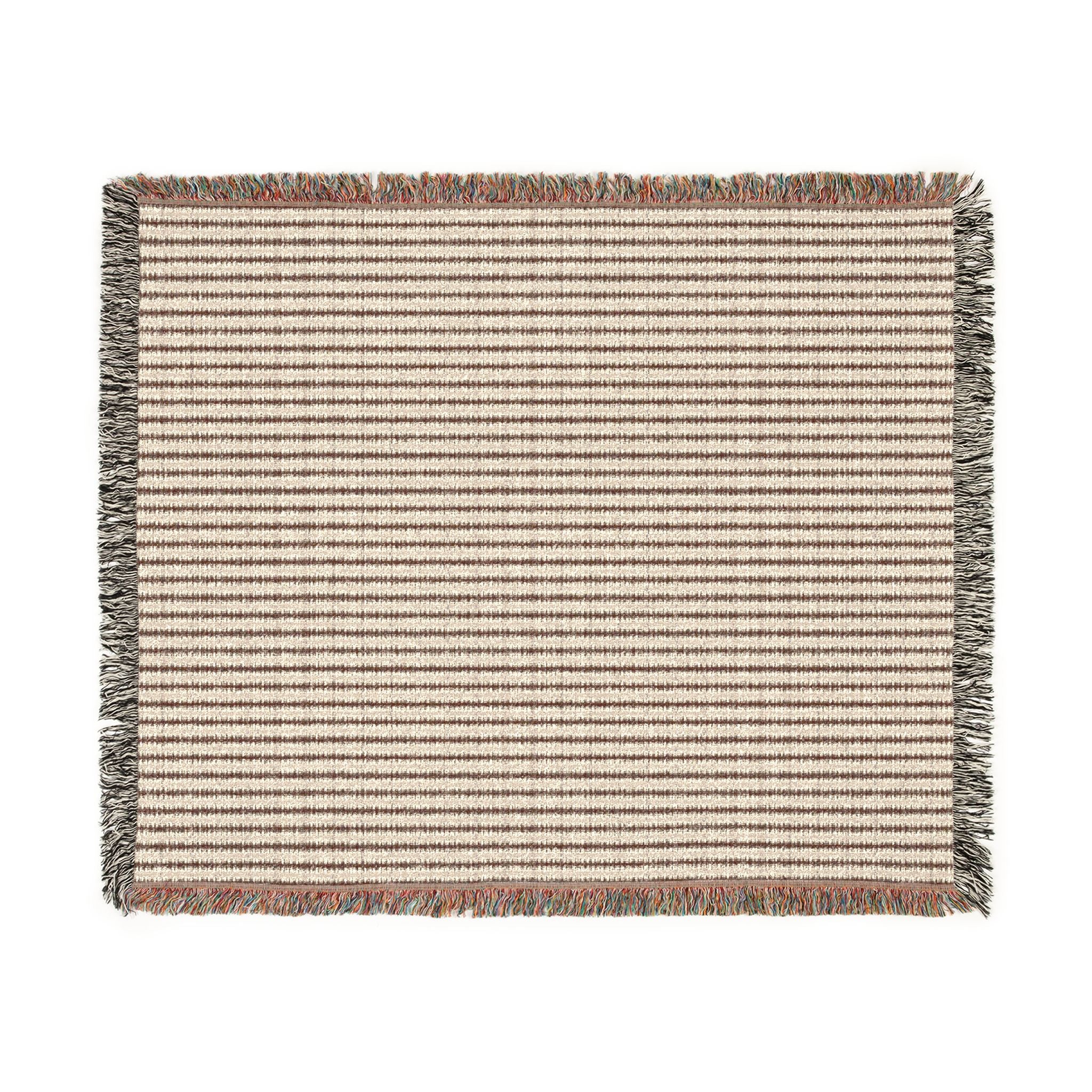 "Mississippi Morning" Brown and Beige Striped Textile Woven Blanket — Cozy Neutral Throw with Fringe (Indoor/Outdoor)