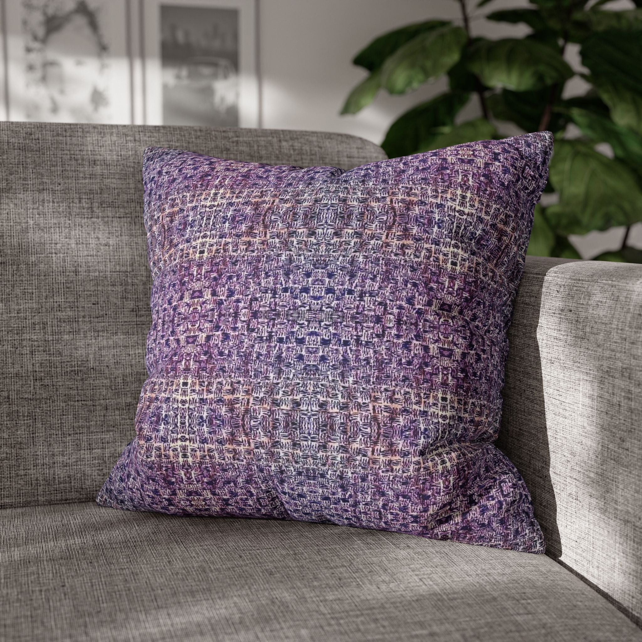 "Pauline, My Love" Blue and Purple Mosaic Decorative Pillowcase — Abstract Geometric Throw Pillow Cover