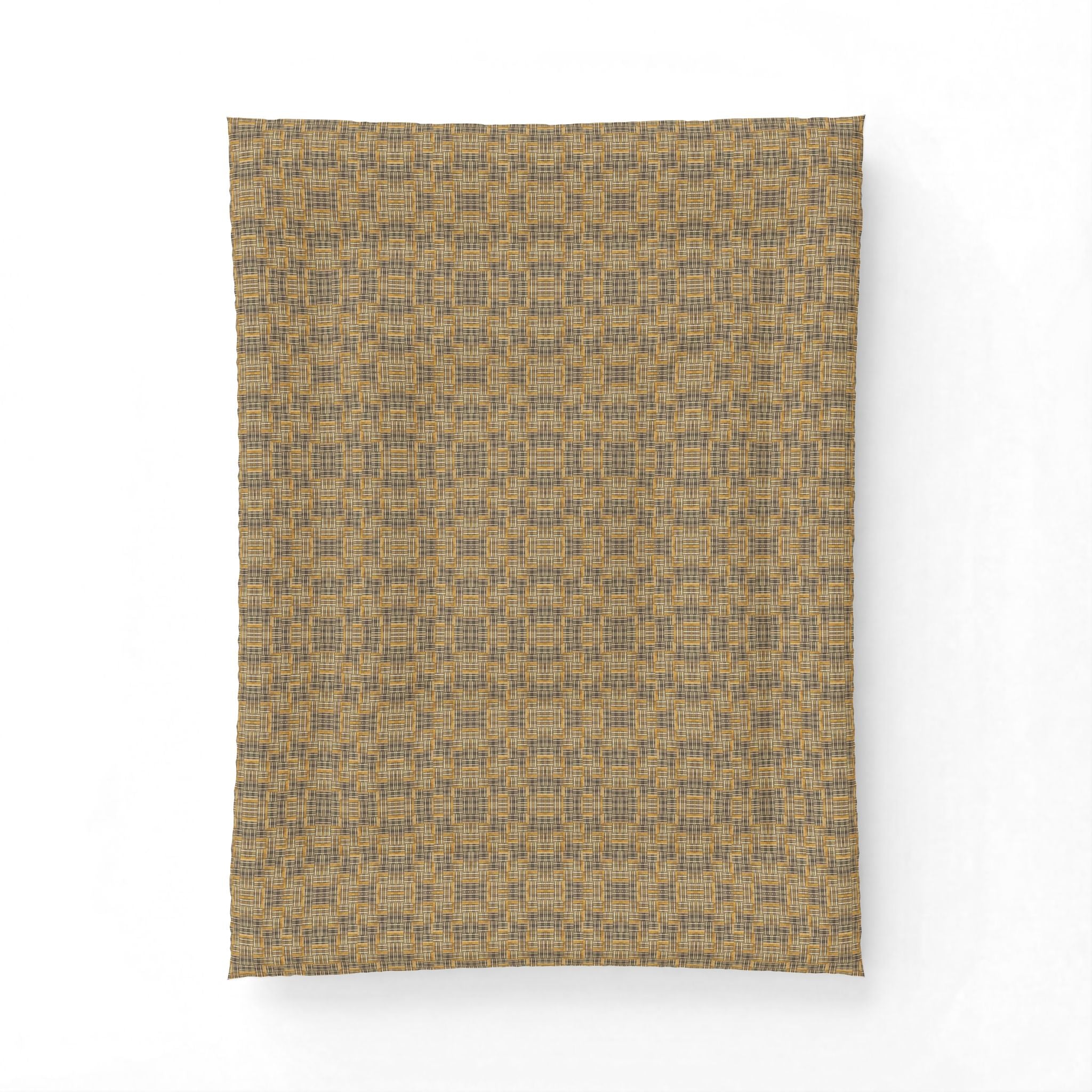 "All Things Fall Apart" Woven Plaid Cotton Comforter — Rustic Yellow-Brown Bedspread