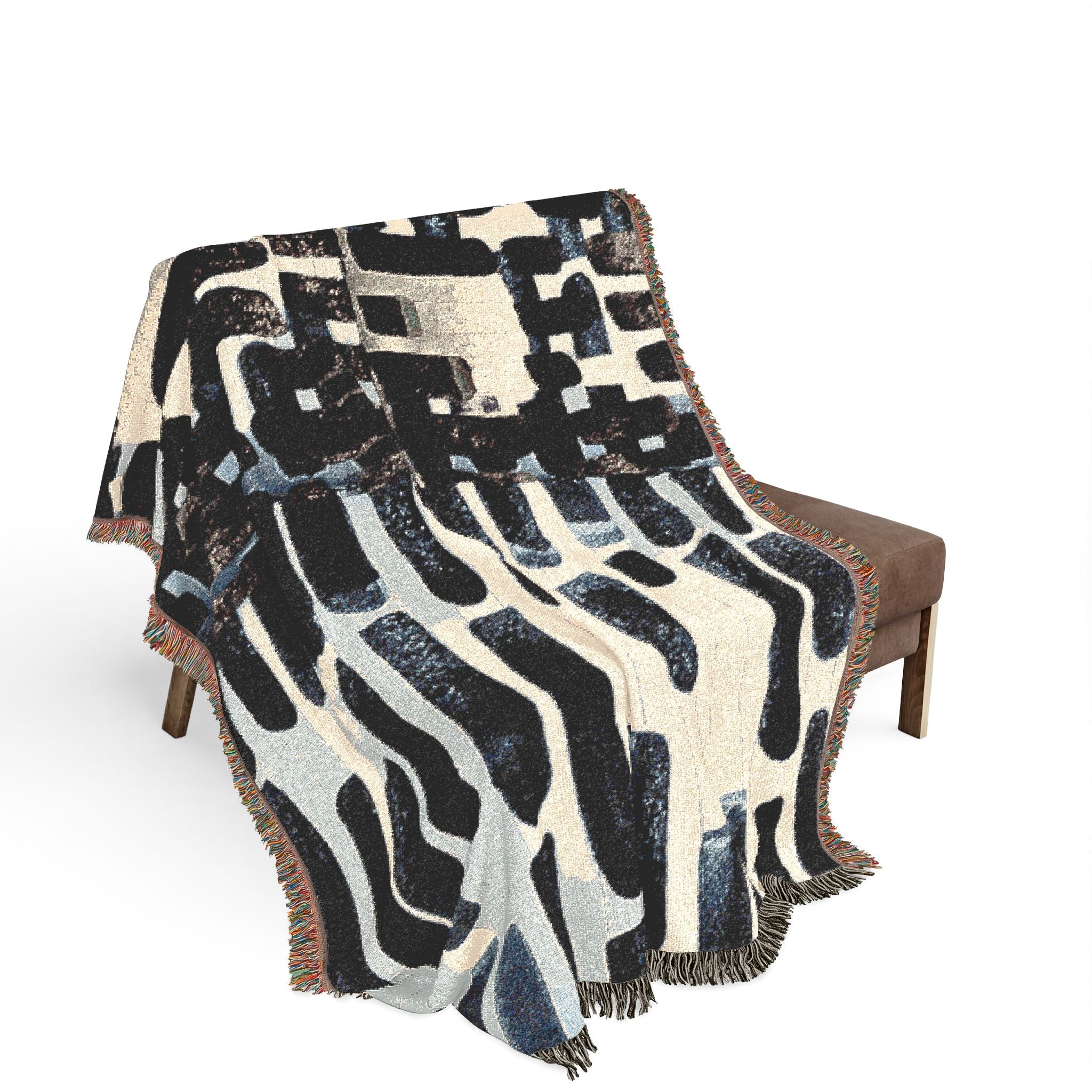 "Only My Notebook Knows How I Feel, My Heart Is On Every Page" Abstract Geometric Woven Blanket — Modern Black & Ivory Throw for Living Room