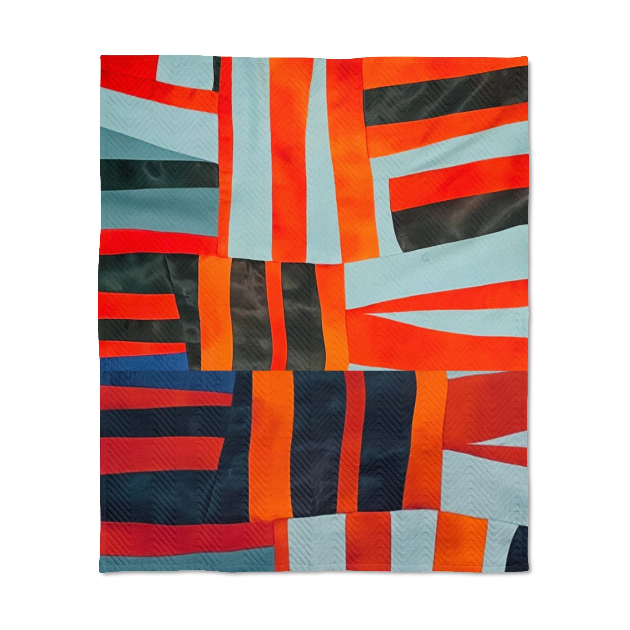 "Samuel" Abstract Geometric Quilted Throw — Modern Orange & Navy Patchwork Design