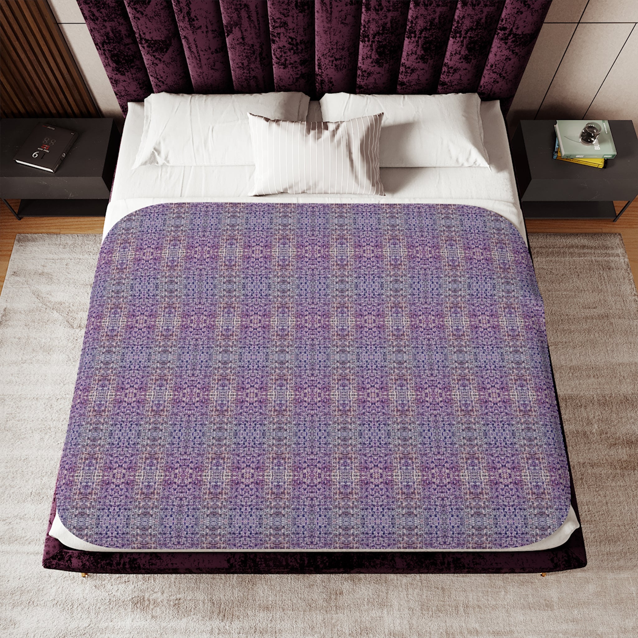 "Pauline, My Love" Purple Plaid Sherpa Blanket – Cozy Reversible Throw for Home, Couch & Gifts