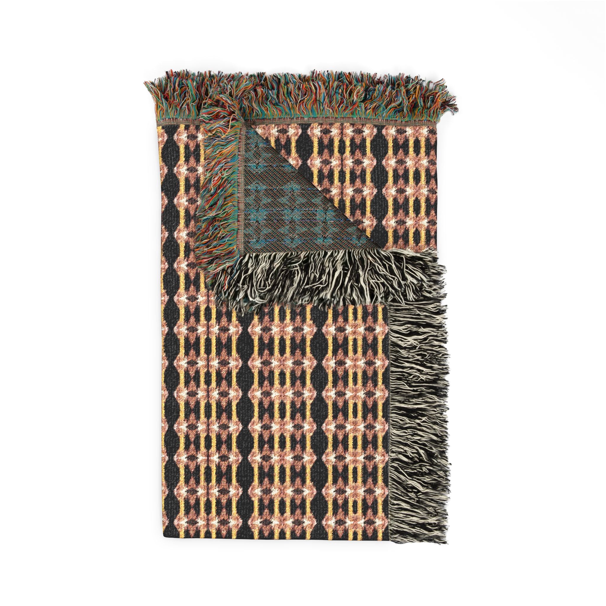 "Native America Now" Striped Woven Blanket — Cozy Boho Throw for Living Room, Vintage Pastel & Teal Accent