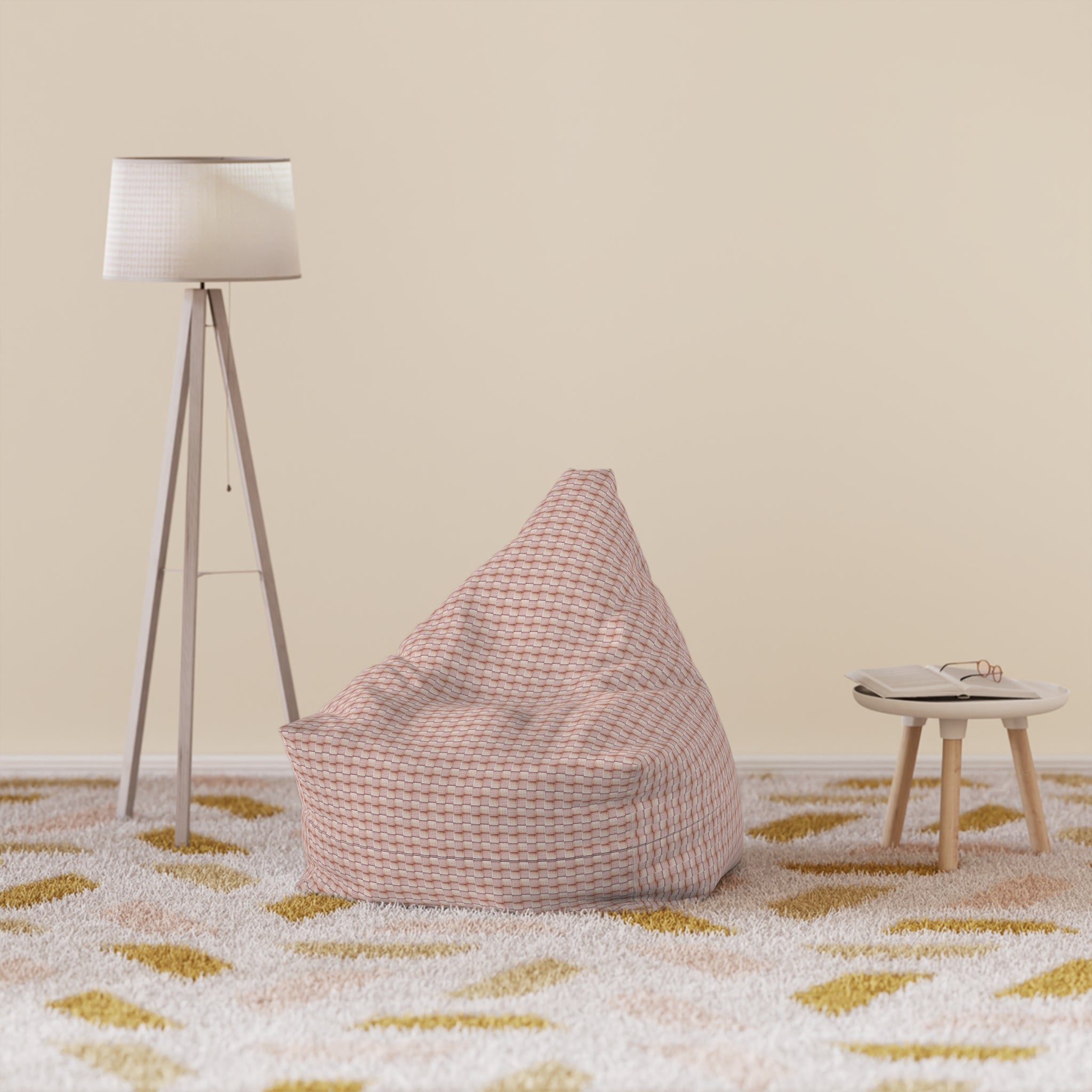 "Grandma Rose" Knitted Pink Blush Bean Bag Cover – Cozy Textured Chair Slipcover