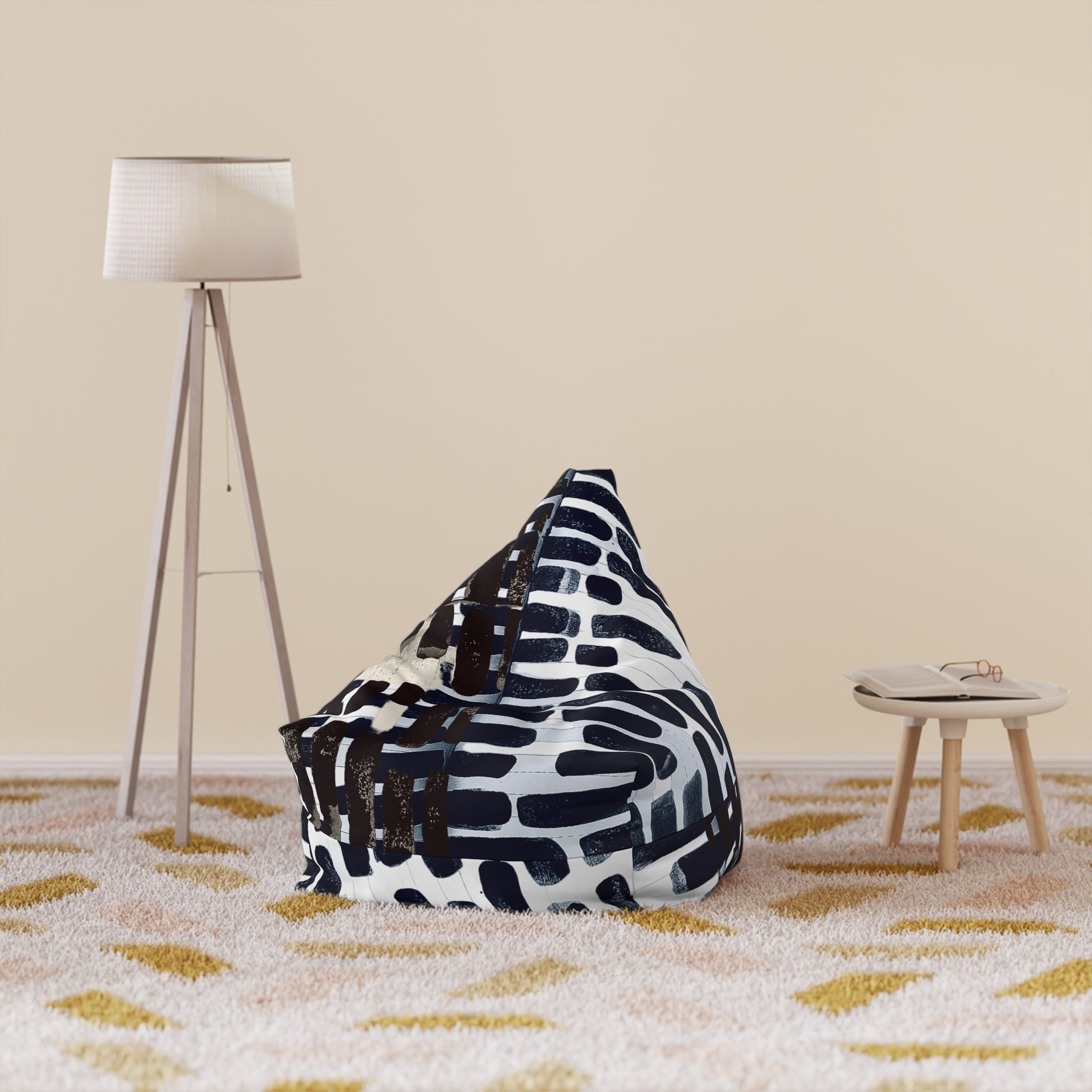 "Only My Notebook Knows How I Feel, My Heart Is On Every Page" Abstract Ink Brush Pattern Bean Bag Cover — Modern Black & White Living Room Accent
