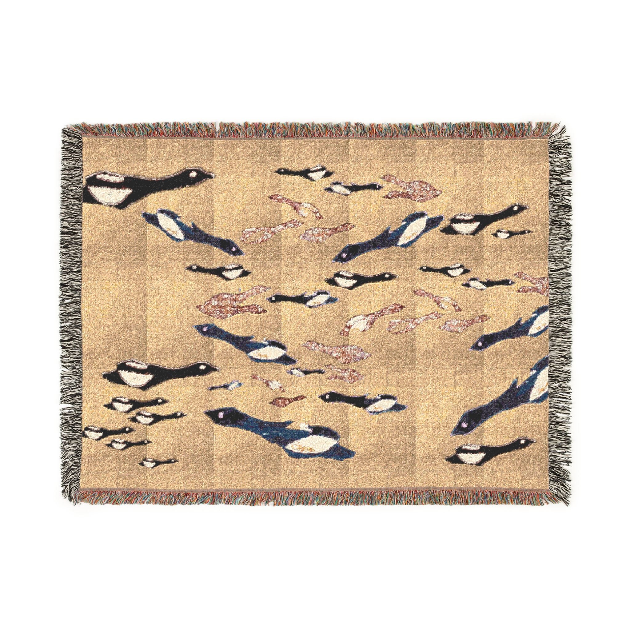 "Fly Me to the Moon" Gold and Bronze Bird Tapestry - Woven Textile - Warm Throw Blanket - Nautical