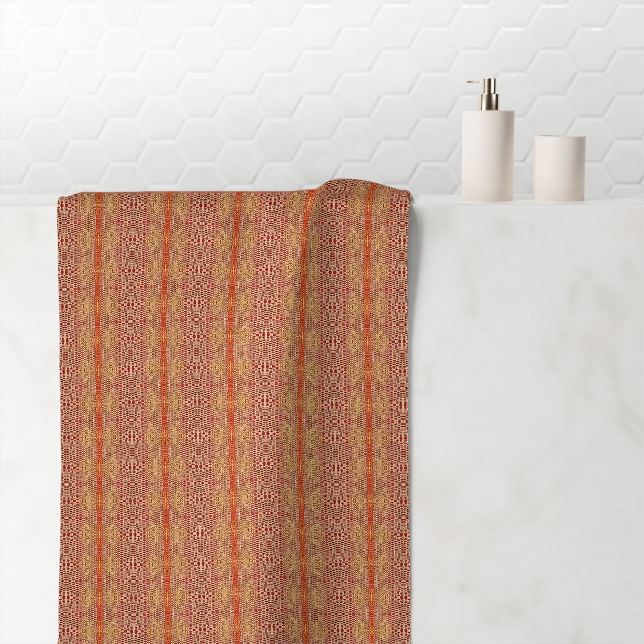 "Queen Mother" Boho Stripe Cotton Beach Towel — Warm Rust & Gold Pattern