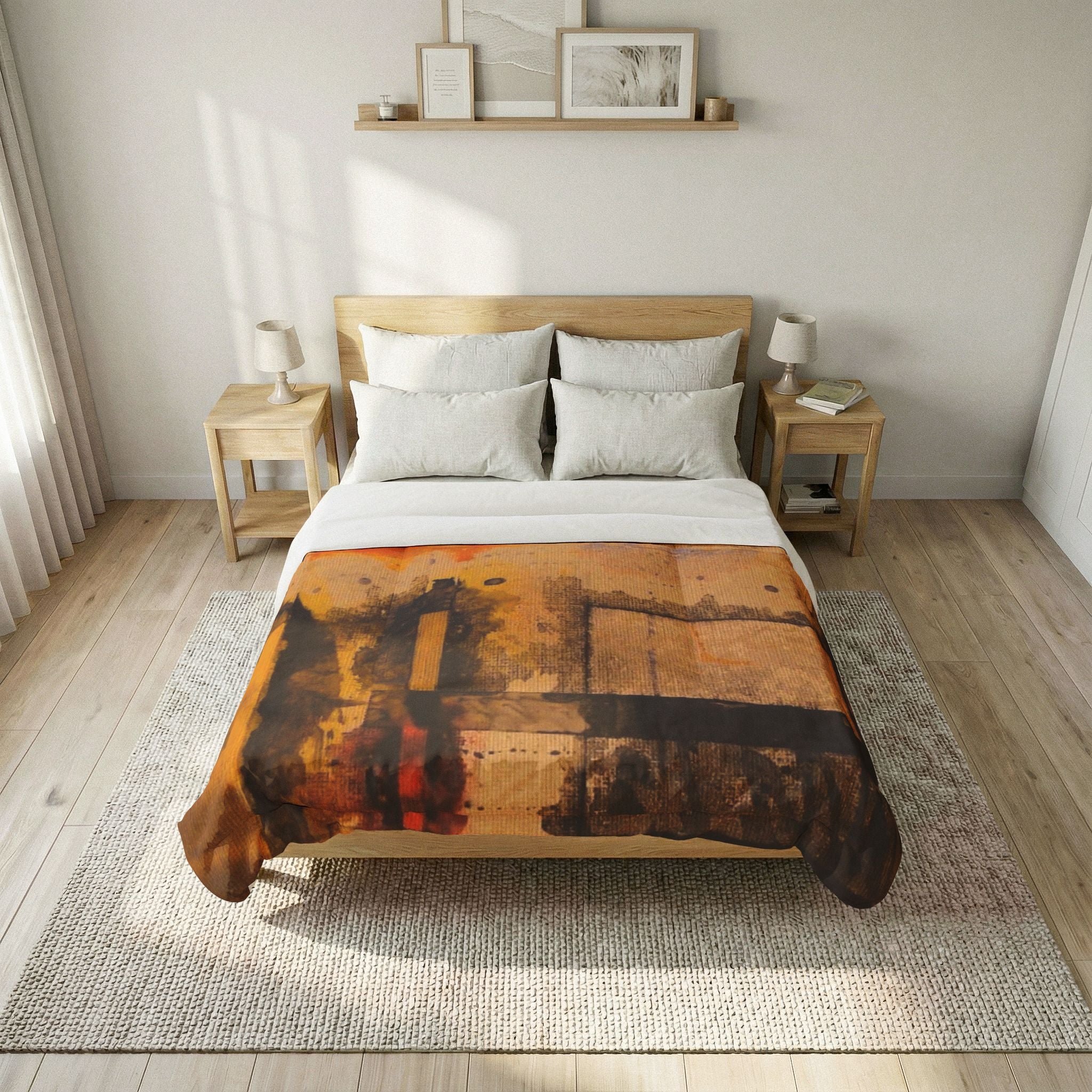 "Dance In The Rain" Abstract Amber Cotton Comforter – Modern Industrial Art Bedding