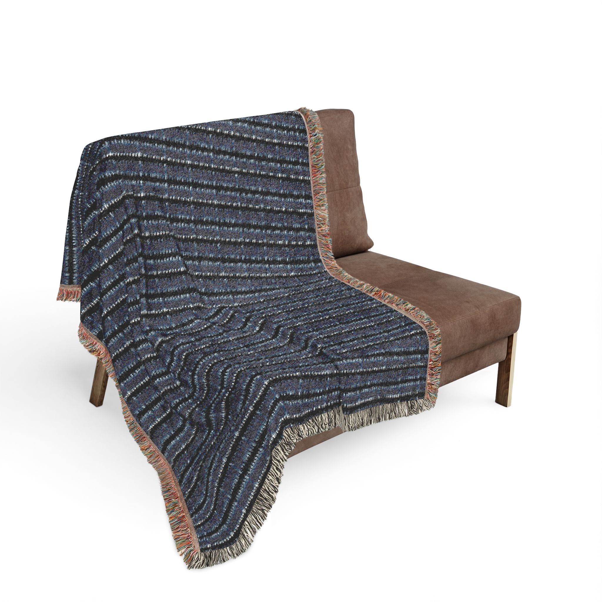 "Mississippi Midnight: Lovely Banjo Blues" Black and Navy Blue Plaid Nightfall Woven Blanket — Cozy Blue Tartan Throw for Living Room & Gift