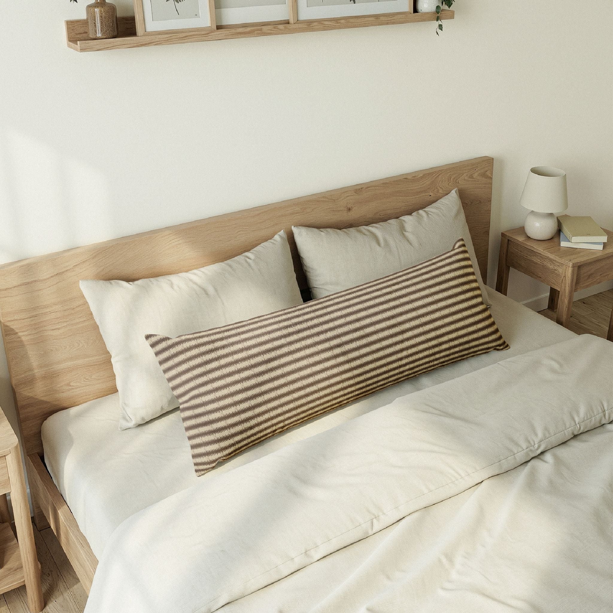 "Mississippi Morning" Striped Neutral Body Pillow — Cozy Brown Beige Lumbar Support