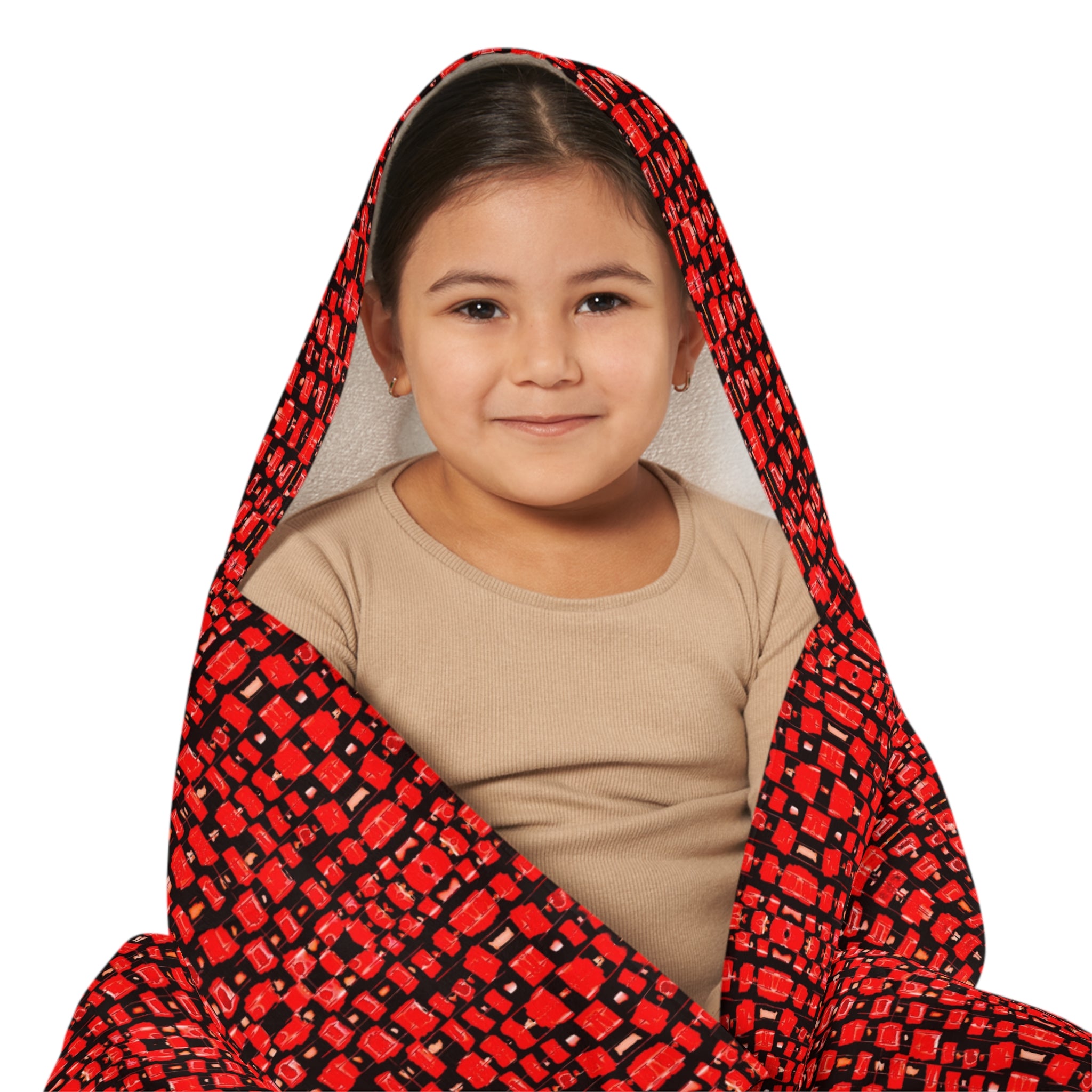 "Japanese Cherry Blossom" Hooded Towel — Red Pebble Pattern Youth Swim & Beach Wrap