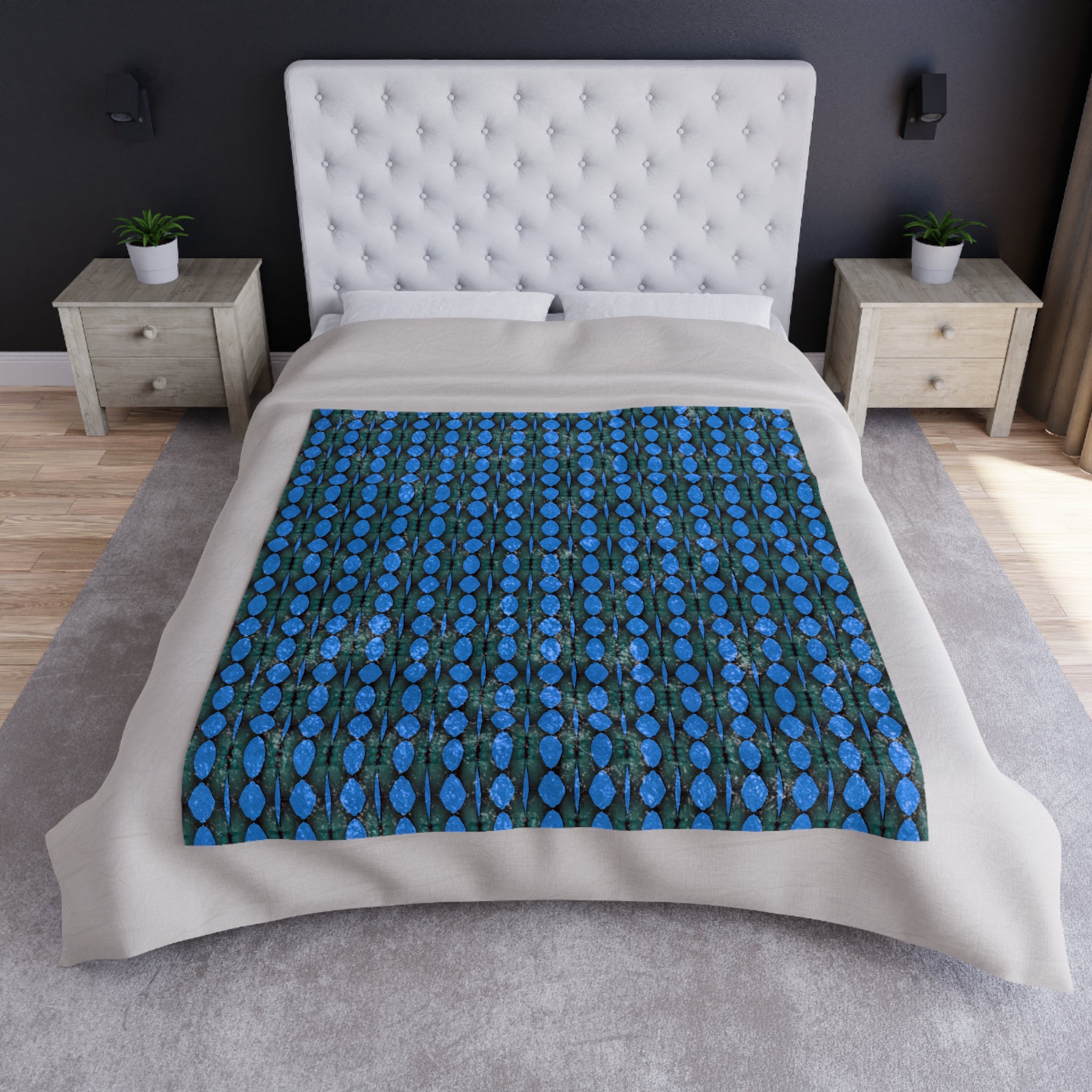 “Where Are We Going?” Crushed Velvet Blanket — Blue Teardrop Geometric Throw