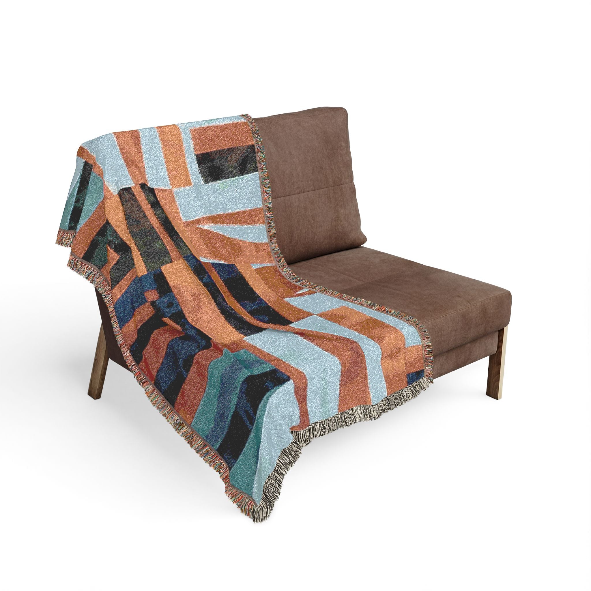 "Samuel" Quilt Block Abstract Geometric Woven Blanket — Modern Boho Throw for Living Room & Cozy Decor
