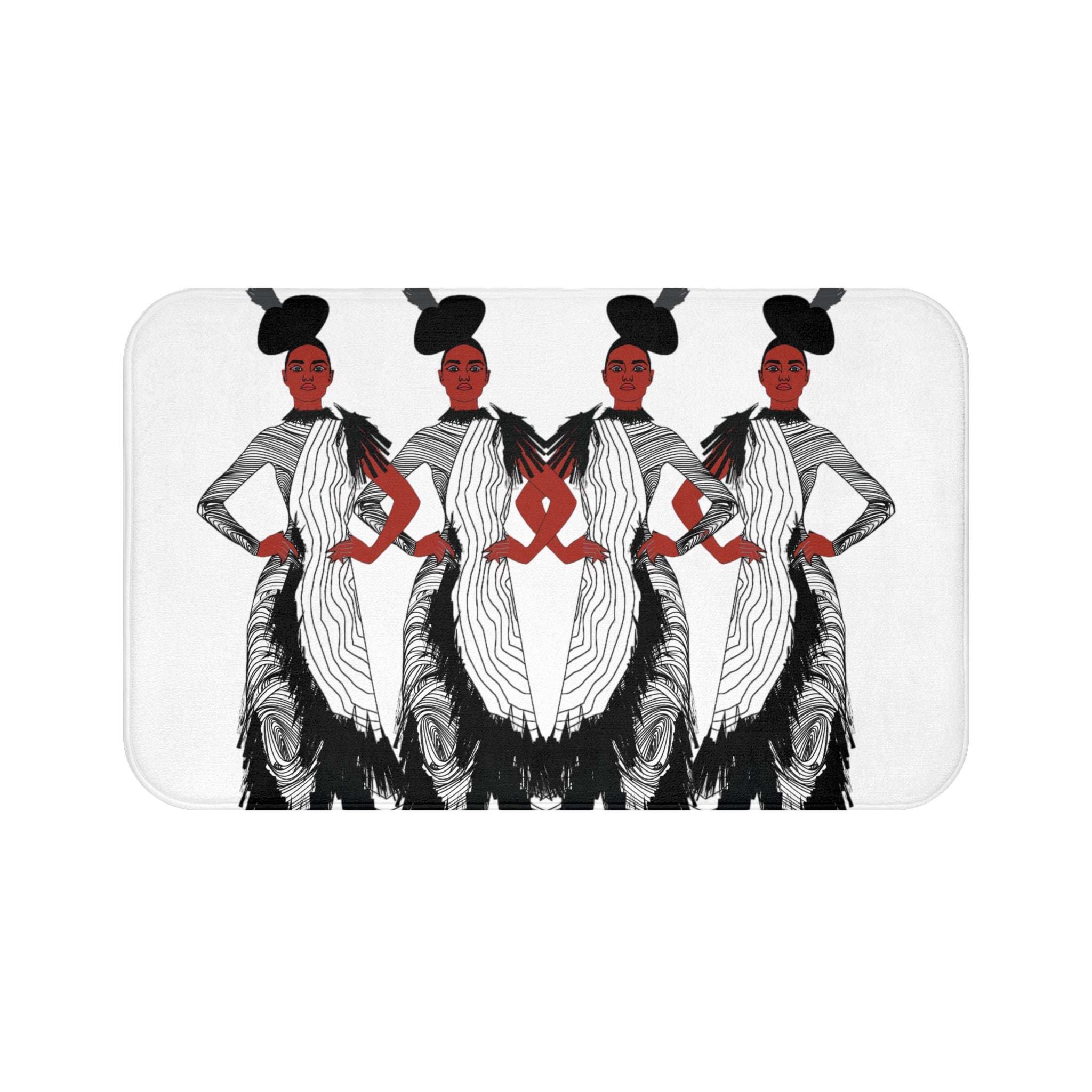 "Fierce Honey" Art Deco Fashion Bath Mat — Triple Silhouette Black & White Statement