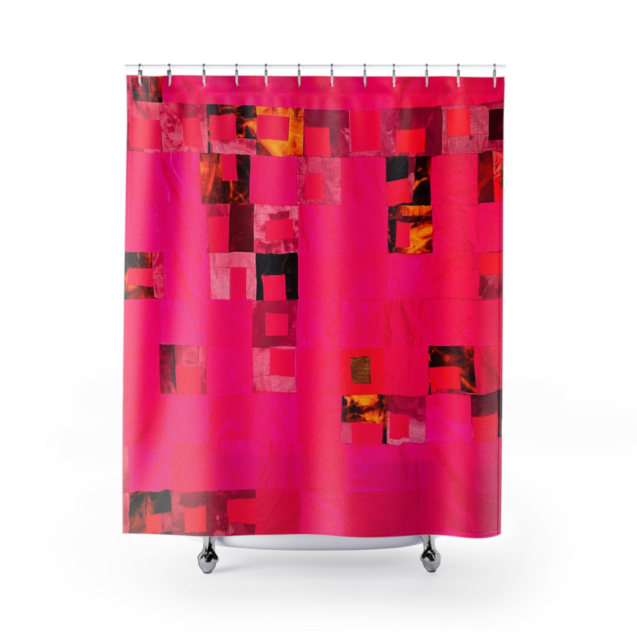 "Lela" Abstract Pink Mosaic Shower Curtain — Bold Modern Bathroom Décor