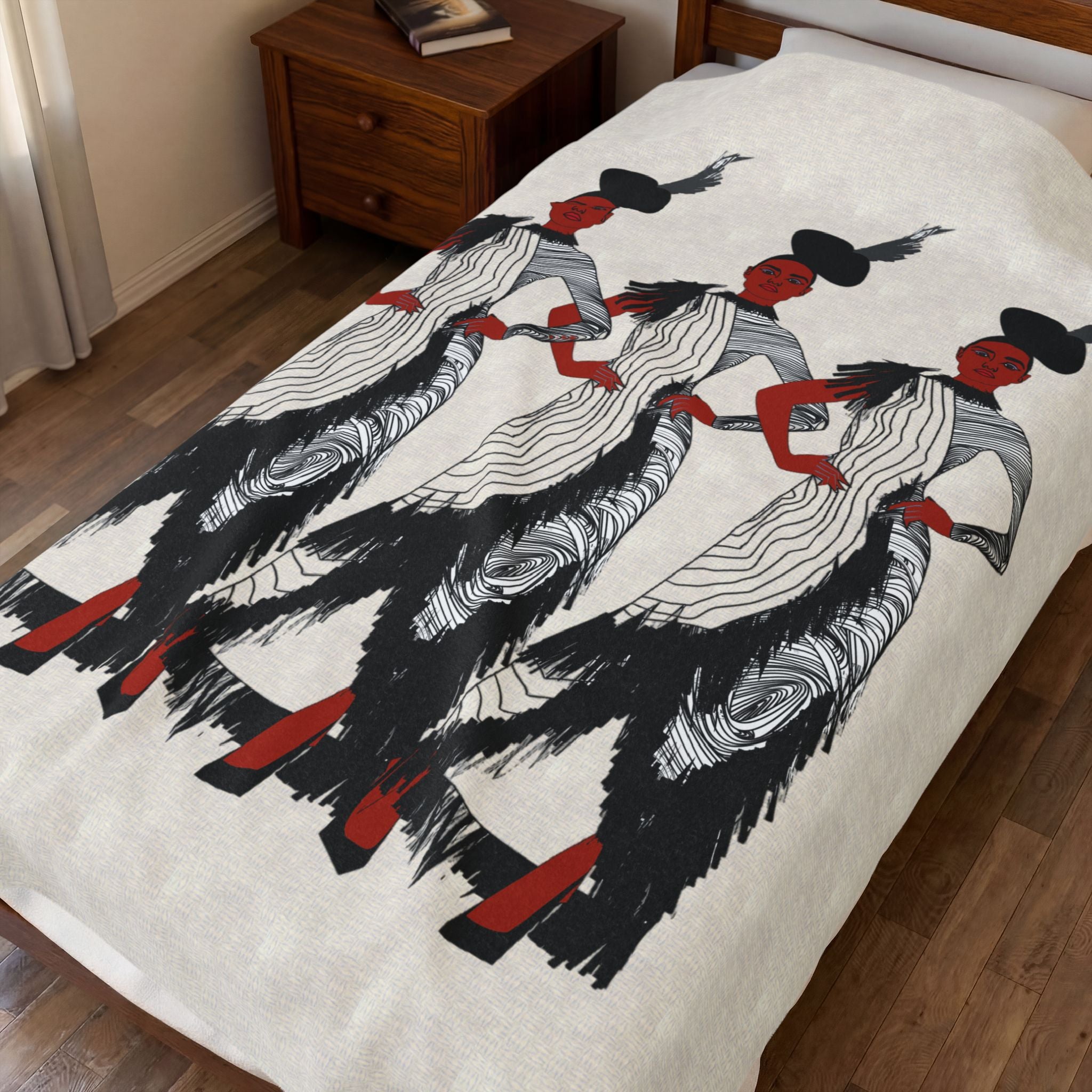 "Fierce Honey" Art Deco Flapper Trio Velveteen Blanket — Vintage Glamour Throw