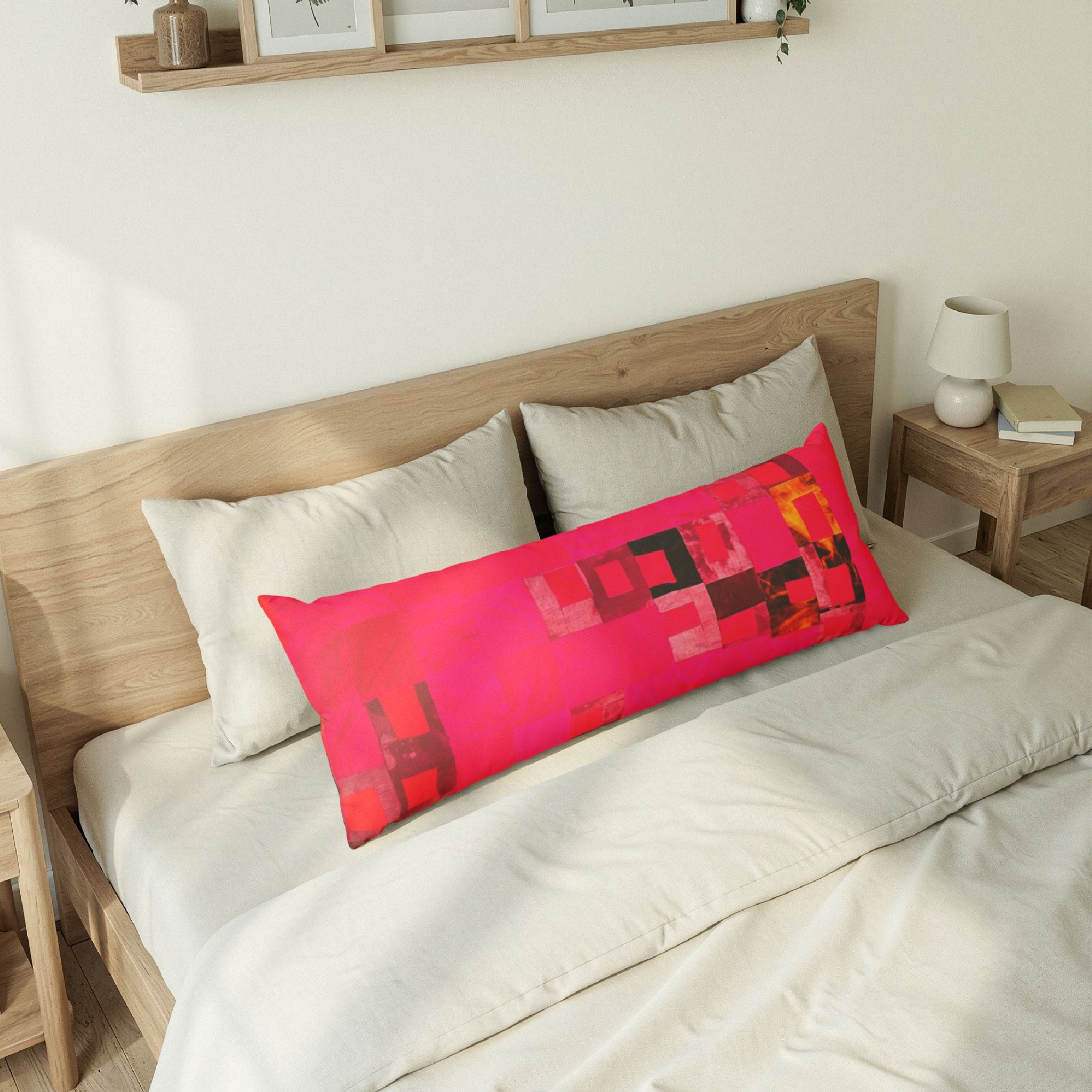 "Lela" Body Pillow — Vibrant Red & Purple Geometric Pattern Decorative Body Pillow