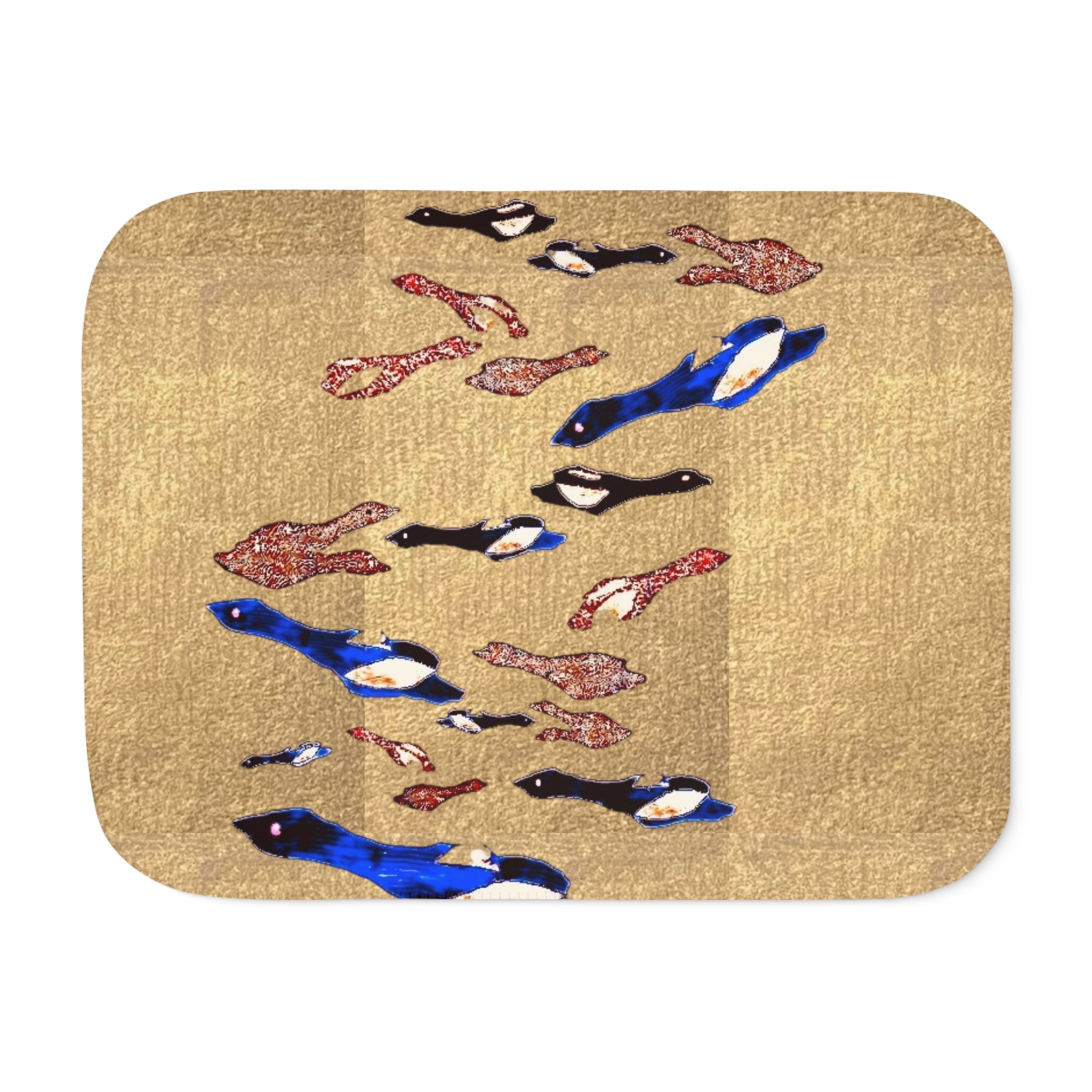 "Fly Me to the Moon" Magpie Flock Sherpa Blanket — Cozy Beige Throw with Blue Bird Motif