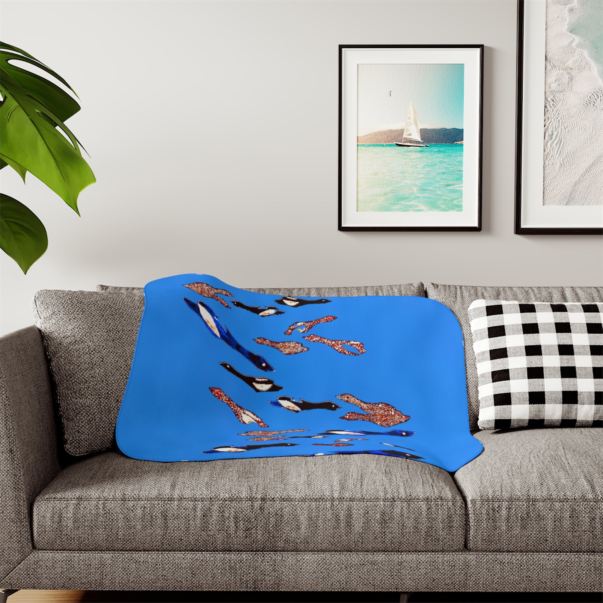 "Fly Me to the Moon" Birdies Parade Sherpa Blanket — Cozy Blue Animal Print Throw