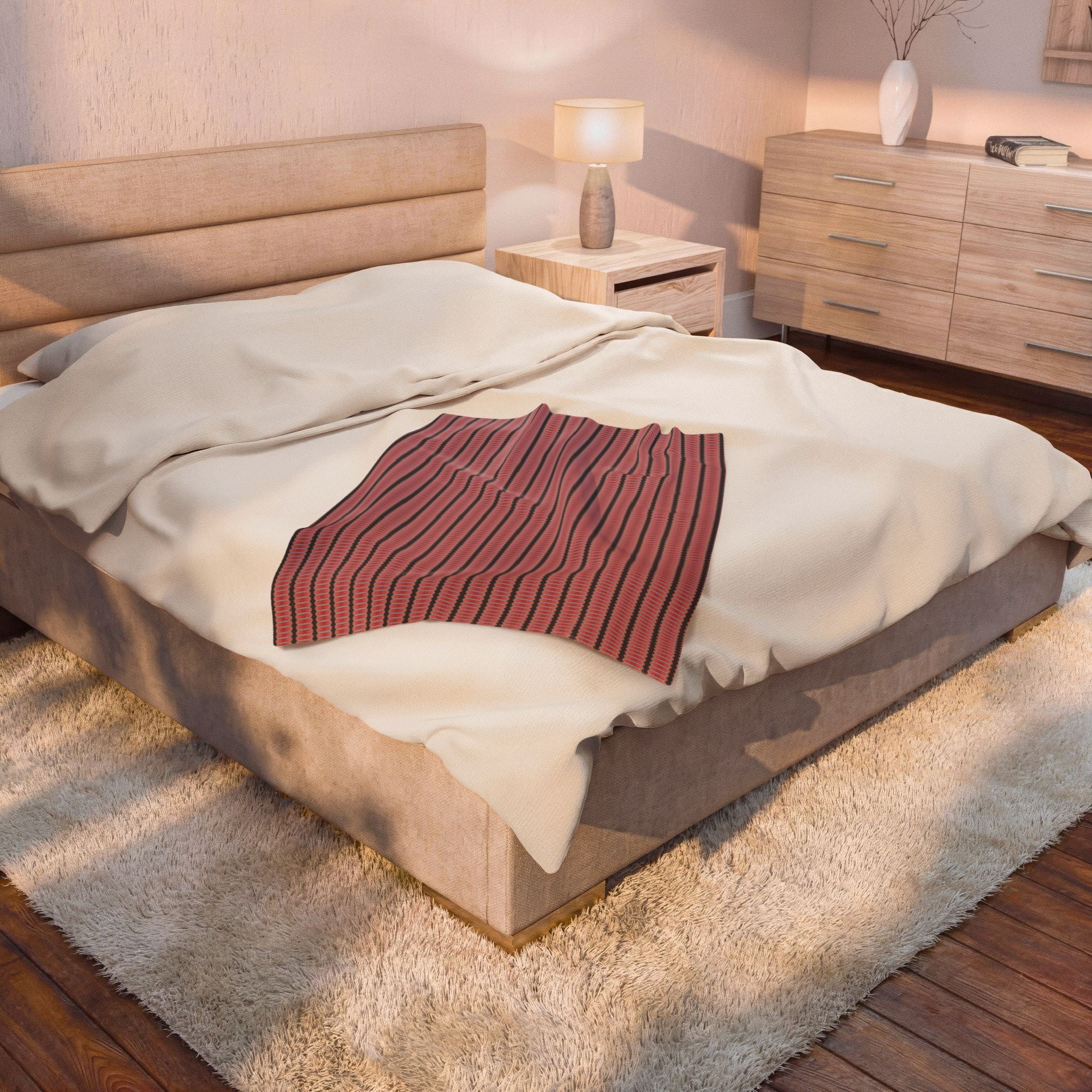 "The Nike of Samothrace" Striped Pink Velveteen Plush Blanket – Cozy Modern Throw