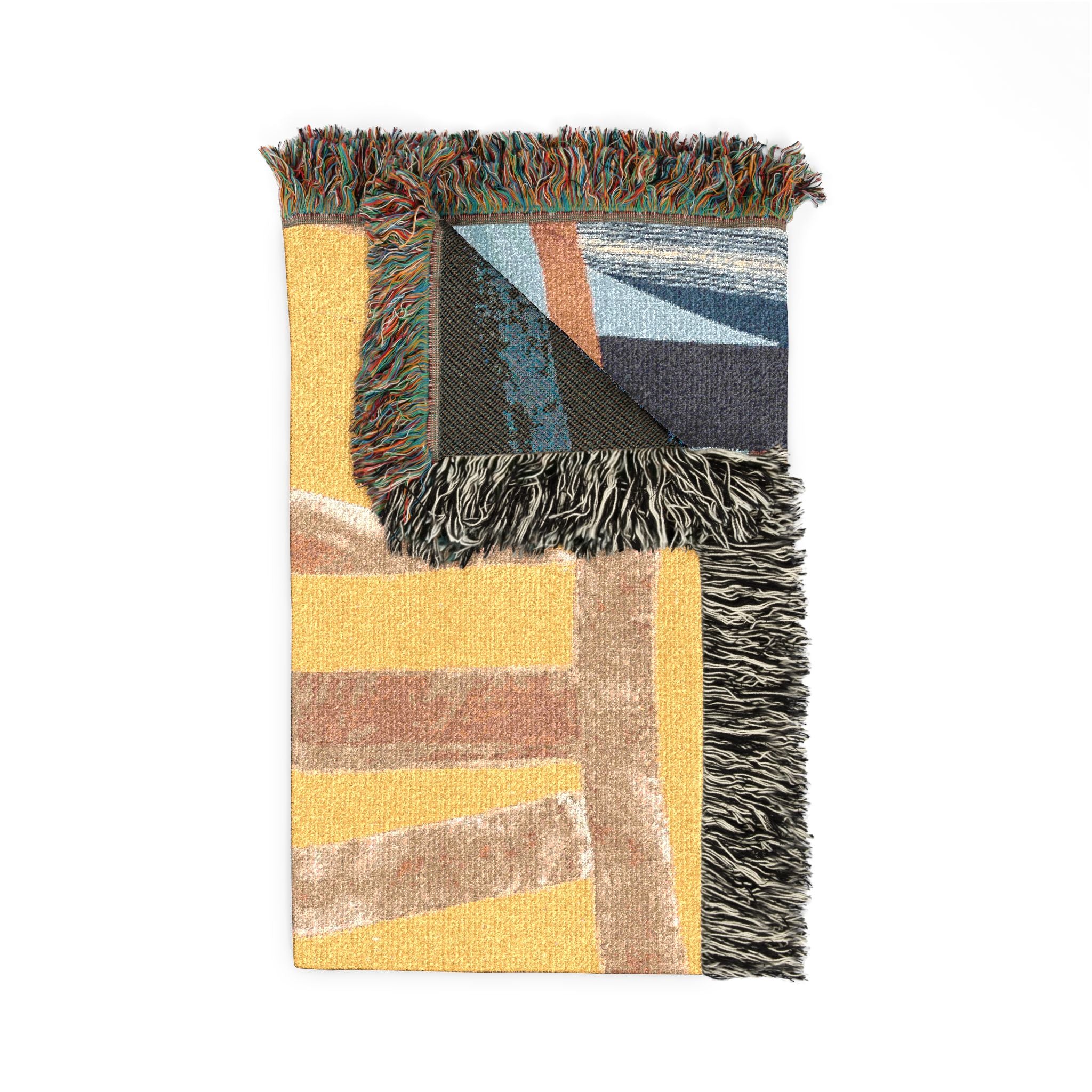 "Hannah and Samuel" Yellow, Blue, Orange, Red Orange, Velvet Quilt Block Abstract Geometric Woven Blanket — Modern Patchwork Throw