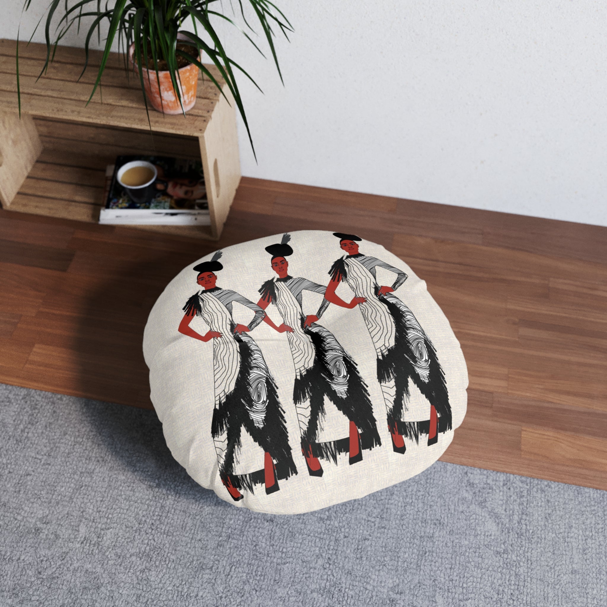 "Fierce Honey" Art Deco Flapper Trio Round Floor Pillow