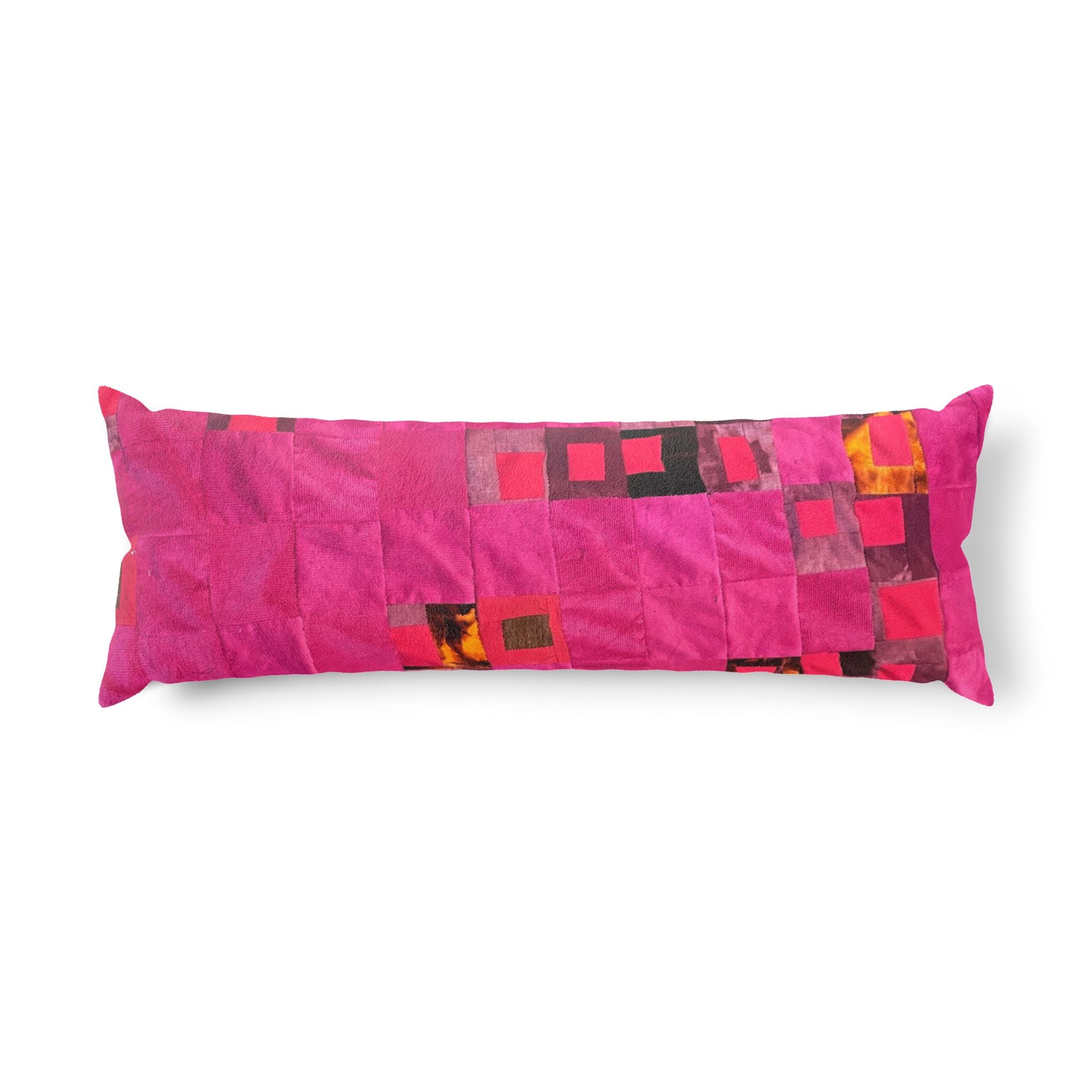 "Lela" Hot Pink Patchwork Body Pillow — Modern Geometric Accent for Bedroom & Lounge