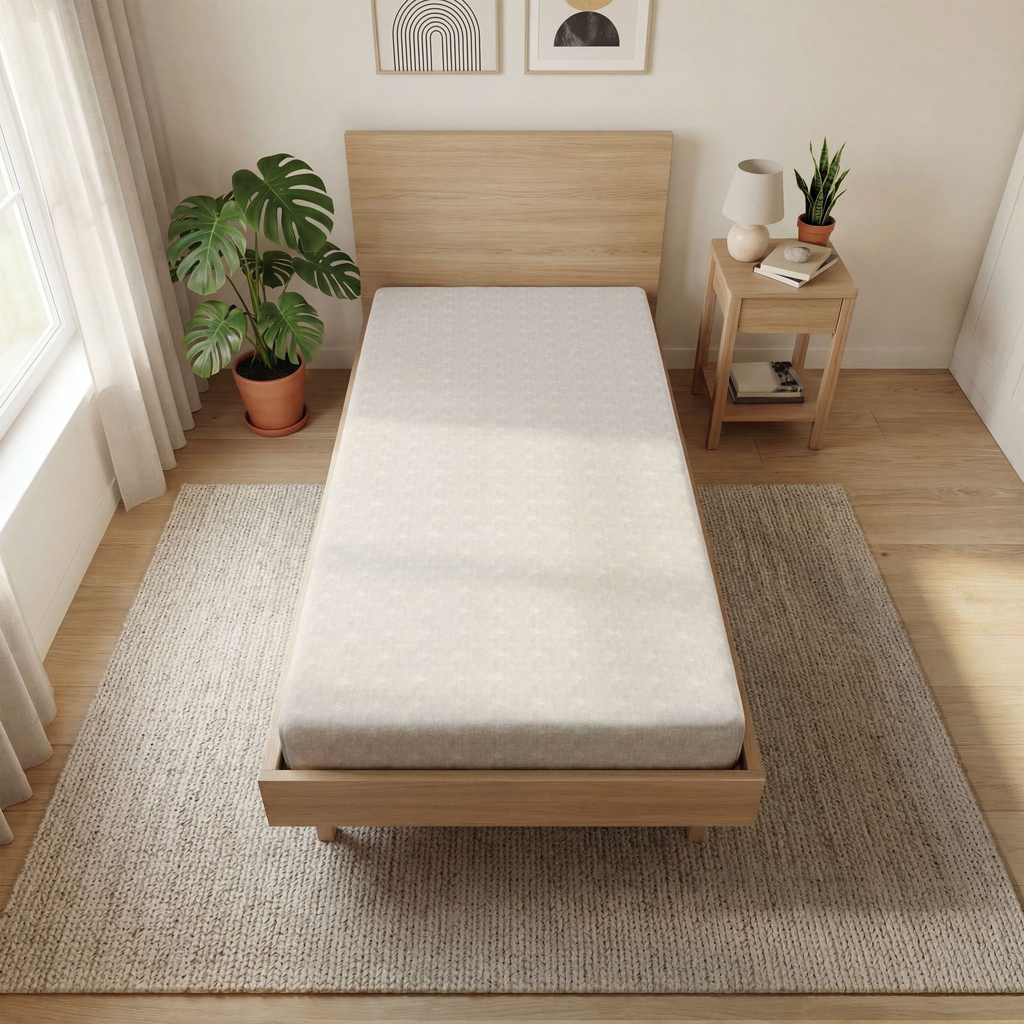 "Fierce Honey" Plain Neutral Geometric Fitted Sheet — All-Over Print Cotton Blend Mattress Cover