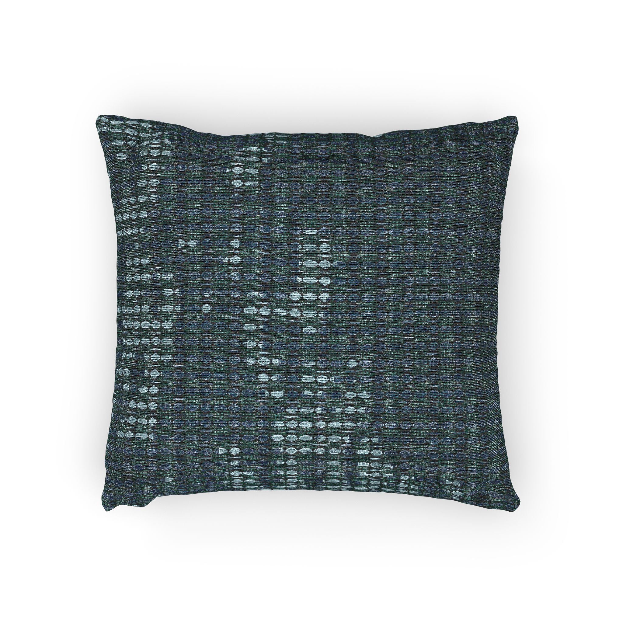 "Where Are We Going?" Woven Texture Throw Pillow — Teal Grid Boho Decorative Cushion