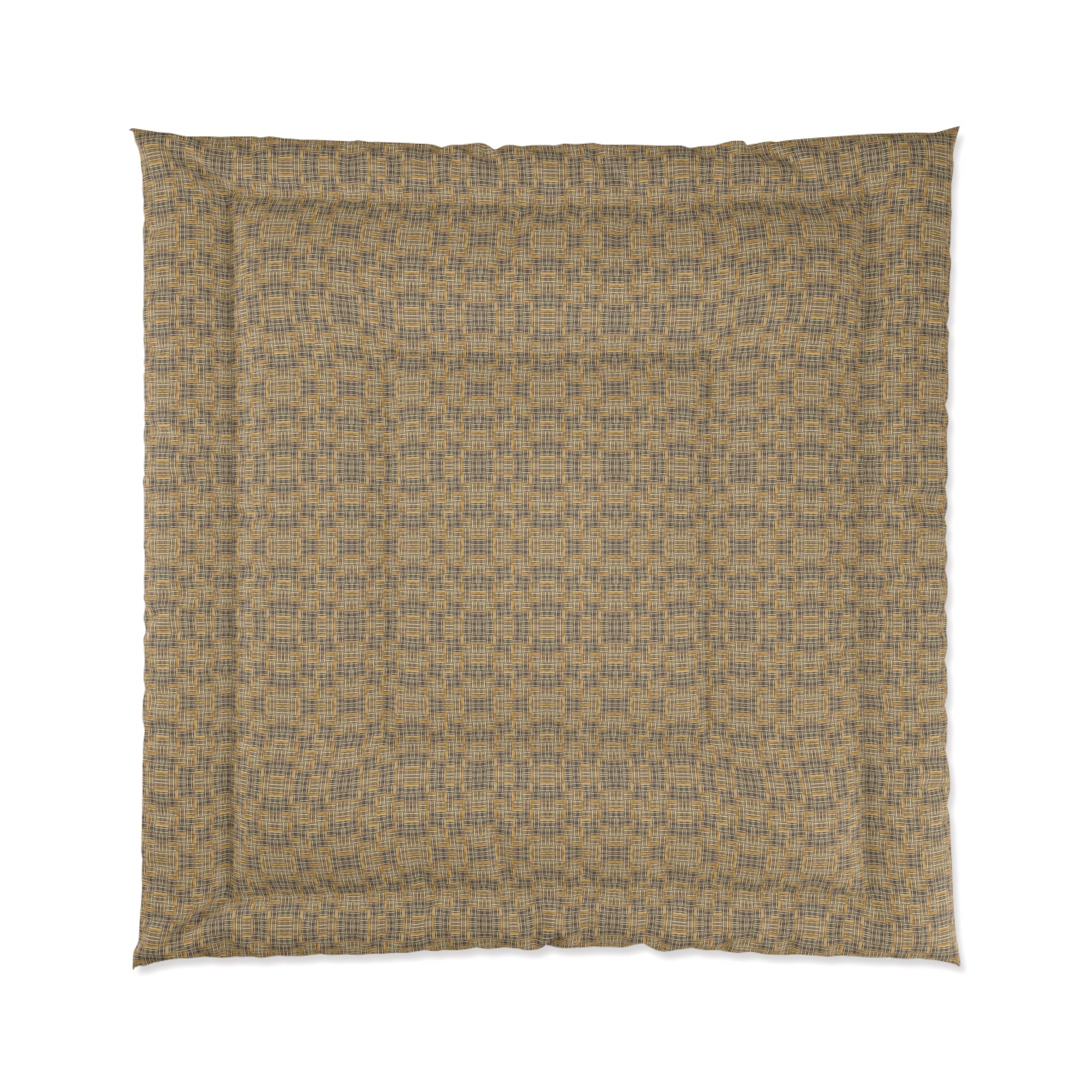"All Things Fall Apart" Woven Plaid Comforter — Rustic Brown Geometric Check Bedding