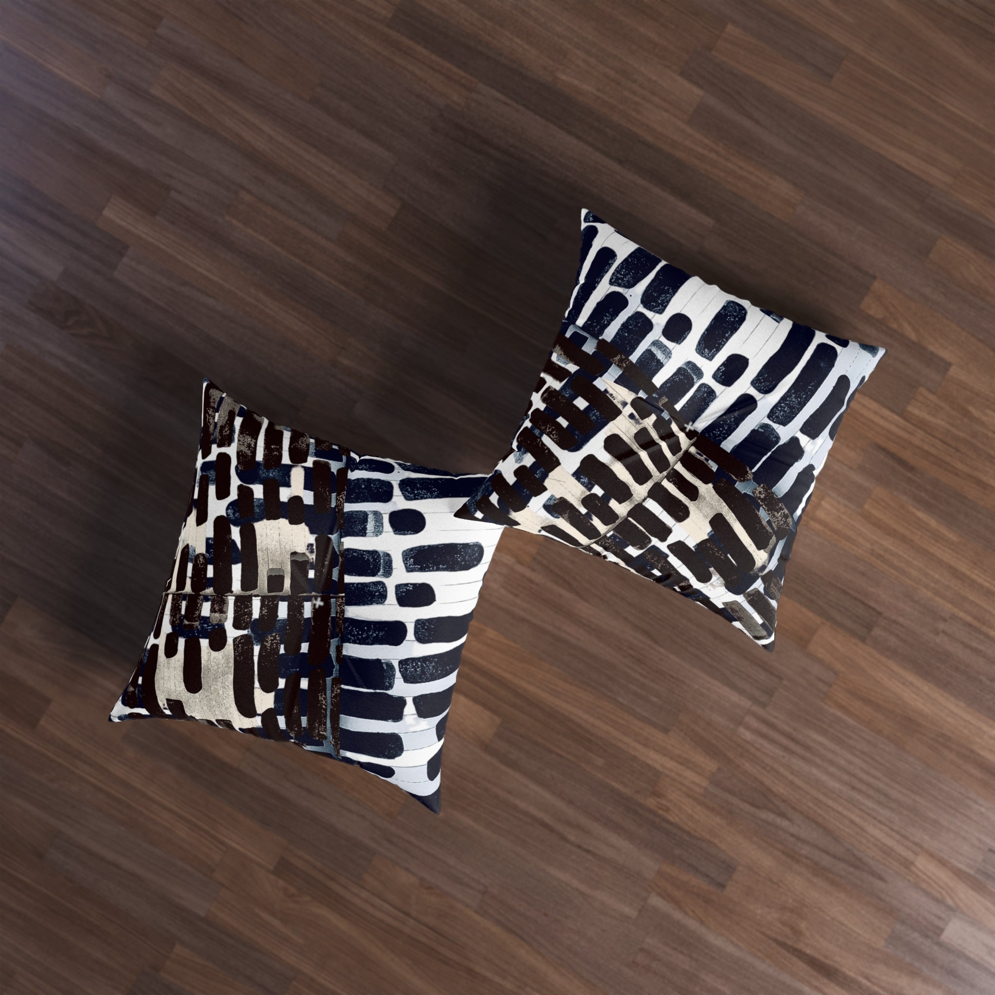 "Only My Notebook Knows How I Feel, My Heart Is On Every Page" Abstract Black & White Brushstroke Floor Pillow — Tufted Square Accent Cushion