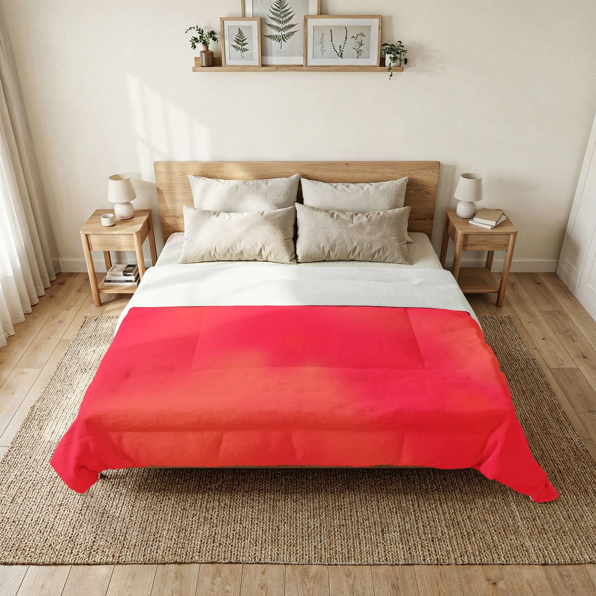 "The Skies Will Break For You, My Friend" Cotton Comforter — Coral Ombre Cotton Comforter (Bright Red to Peach Gradient)